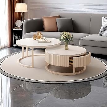 MDXVRKYBC Round Coffee Table, White, Set of 2, 50 + 70 cm, Coffee Table, Small Living Room Table, Round Sofa Table for Bedroo