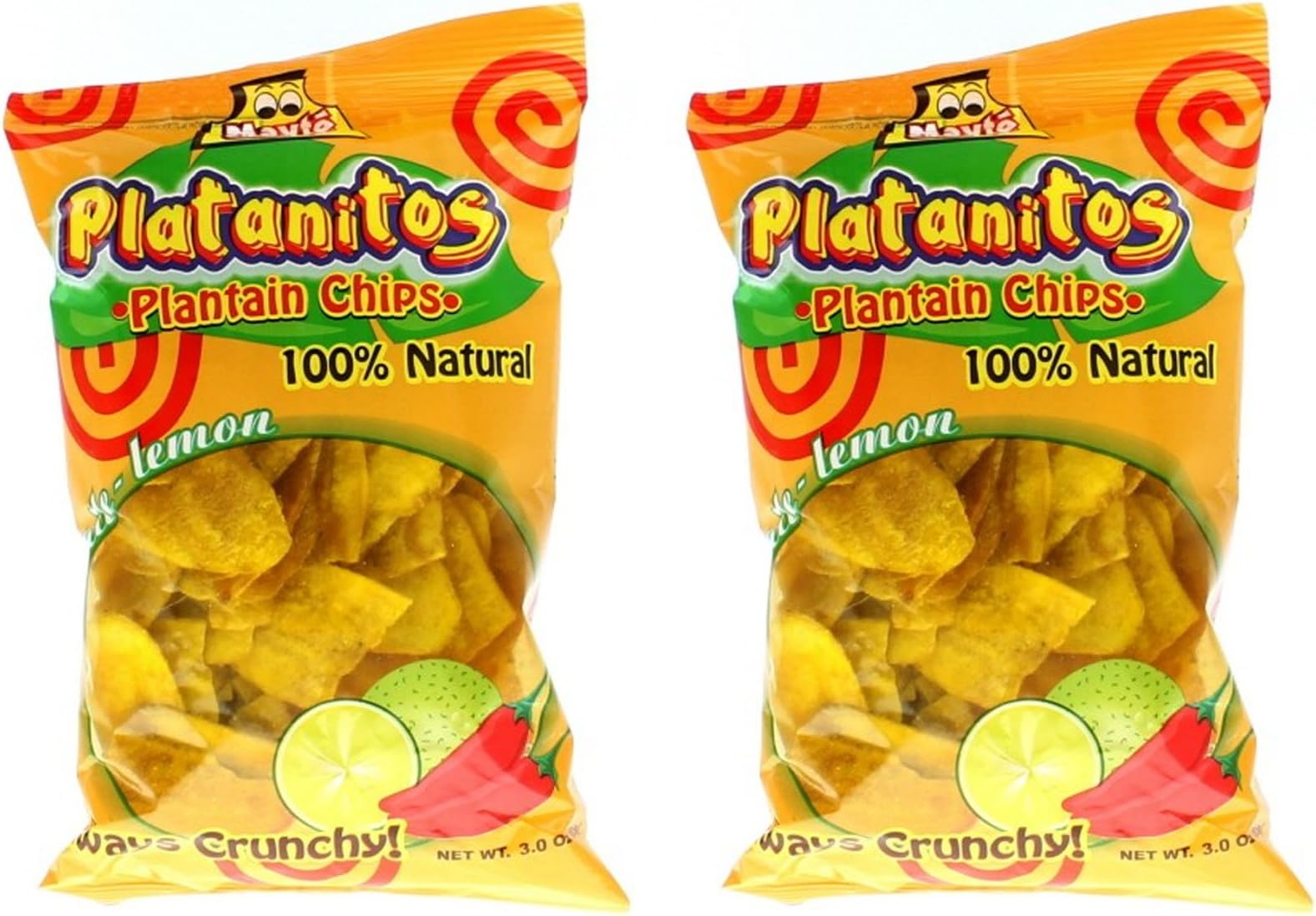 MaytePlatanitos con Chile y Limon / Plantain Chips Chile-Lemon - 2 Pack.