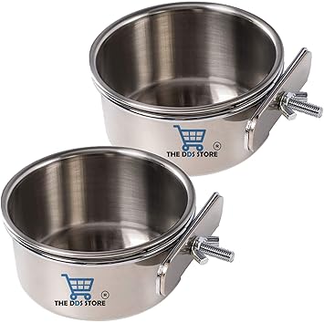THE DDS STORE Bird Feeding Dish Cups, Parrot Food Bowl Clamp Holder Stainless Steel Coop Cup Bird Cage Water Bowl(500.ml Clamp Holder 2 Pack) small animals,birds, parrots, pigeons, hamsters,guinea pig