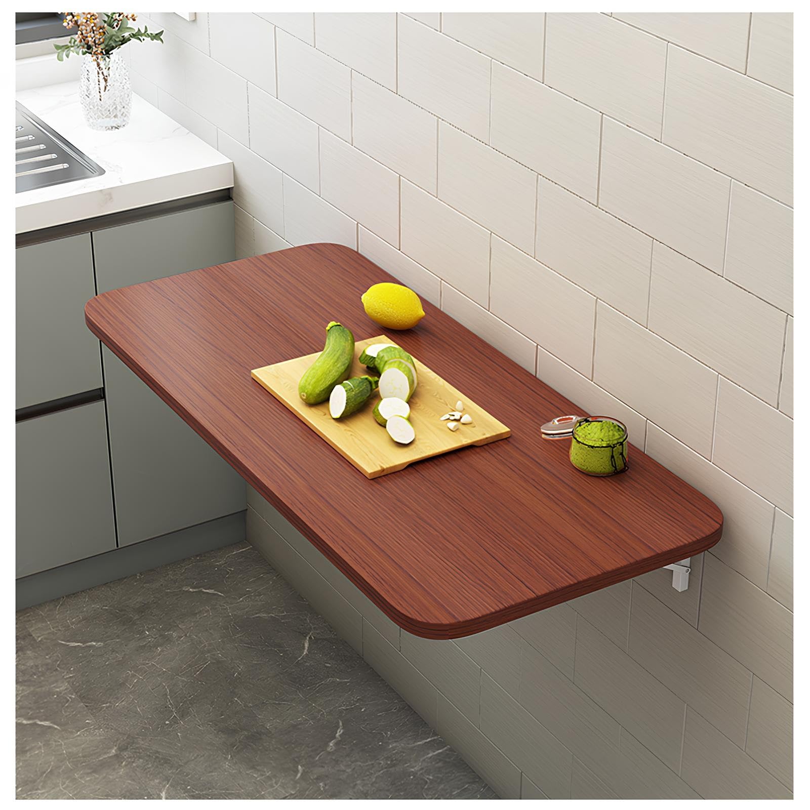 Table pliante murale pour balcon ou chambre, bureau flottant compact en teck idéal petit espace