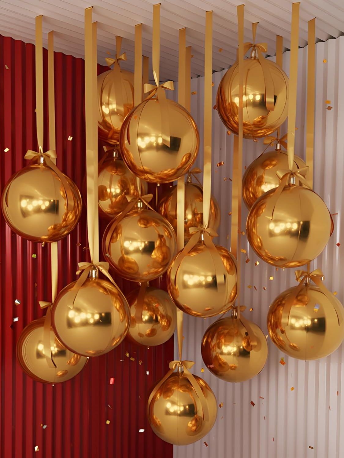 Jenaai 30 Set Round Foil Balloons Bulk 22 Inch 4d Metallic Giant Balloons Set with Satin Bows Ribbon for Ceiling Holiday Ornaments New Year Birthday Wedding Party Decoration(Champagne Gold)