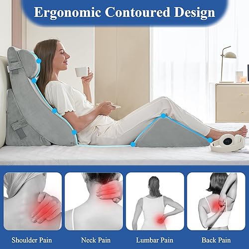 Miniatura 5 de Juego de 4 almohadas ortopédicas de cuña para cama poscirugía, espuma viscoelástica 45D para aliviar el dolor de espalda, cuello y piernas,