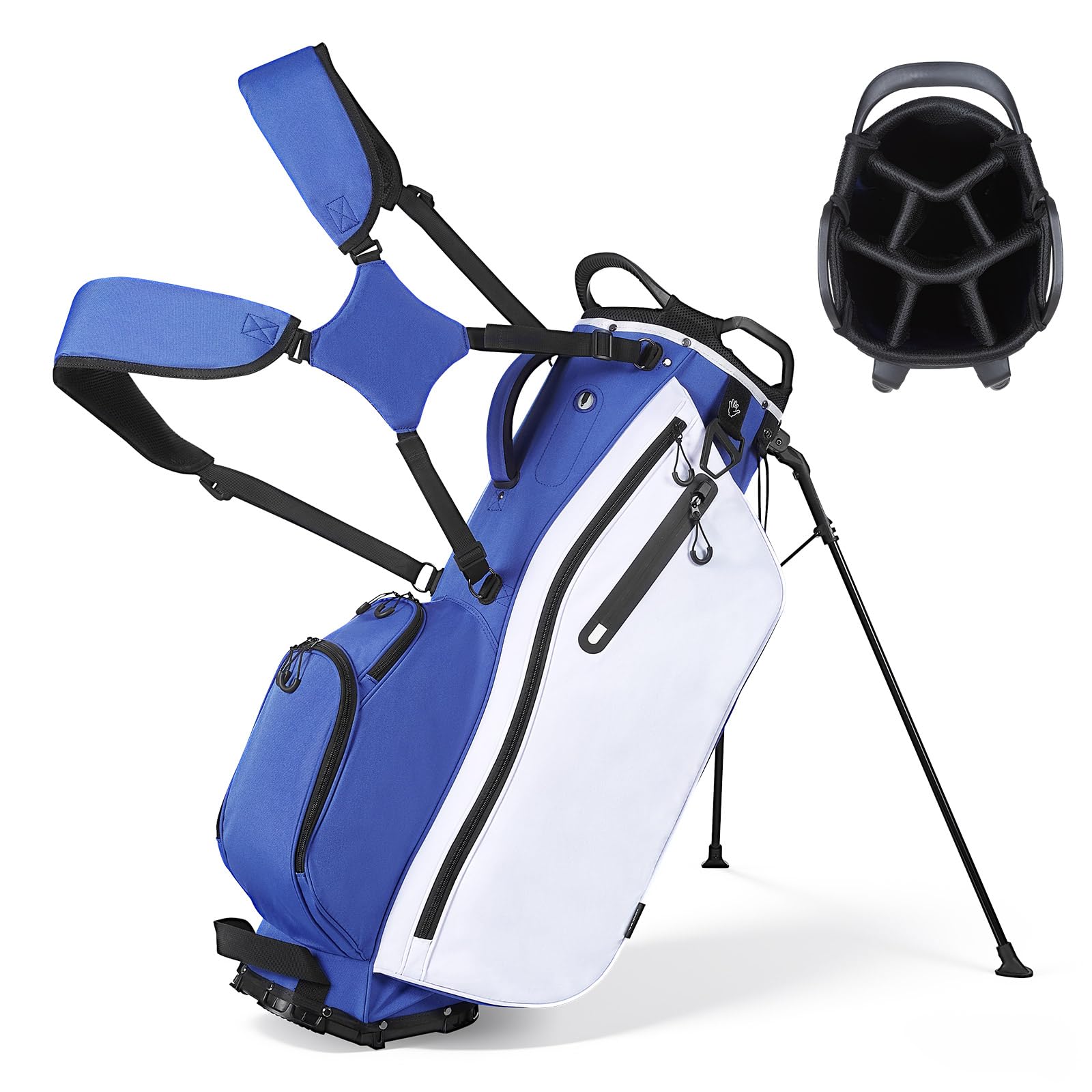 VEVOR Golfbag mit 7-Facher Einteilung, Golftasche mit Standfüßen Doppelschultergurt Durchgehenden Trennfächern Regenhaube Stautaschen, Caddybag aus Polyester für Herren Damen Golf Cartbag