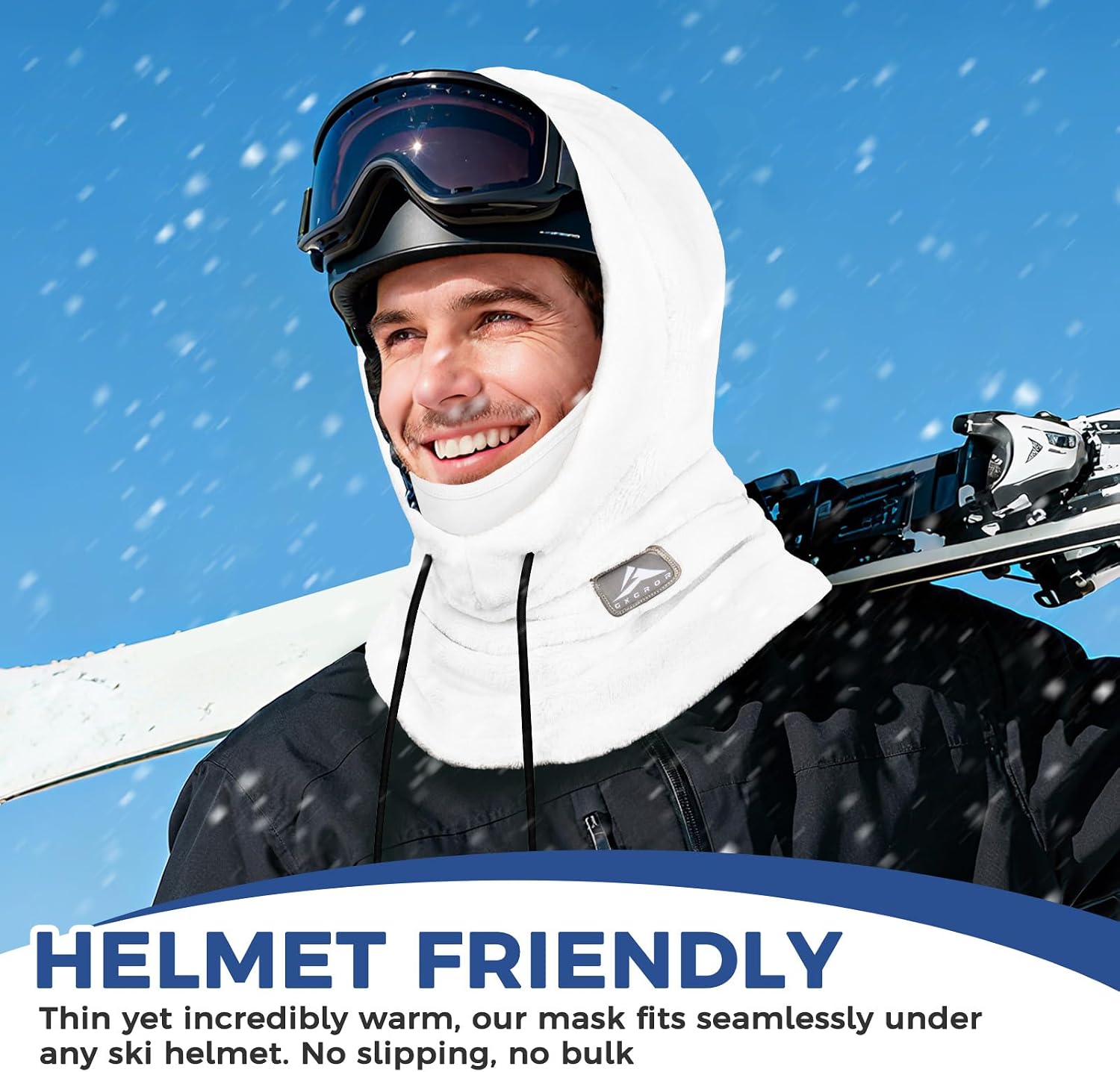 Balaclava Ski Mask for Men & Women - Windproof Thermal Fleece Face Mask with Neck Gaiter for Skiing, Snowboarding White