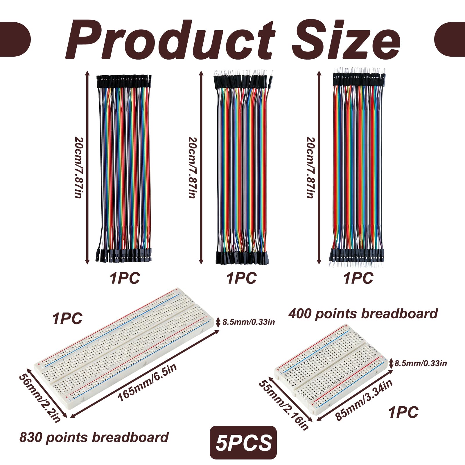 5 Kit Breadboard 400 e 830 Punti con Cavi Dupont 40 Pin, Jumper Wire Maschio-Maschio-Femmina Femmina Maschio, Piastre Senza Saldature Prova per Arduino, Raspberry Pi, Progetti Elettronici