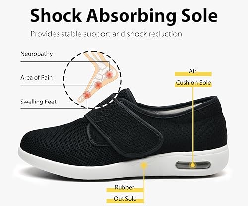 Miniatura 10 de Zapatos ortopédicos extra anchos para mujer, correa ajustable con 3 pares de plantillas, soporte para arco y caminar, Negro -