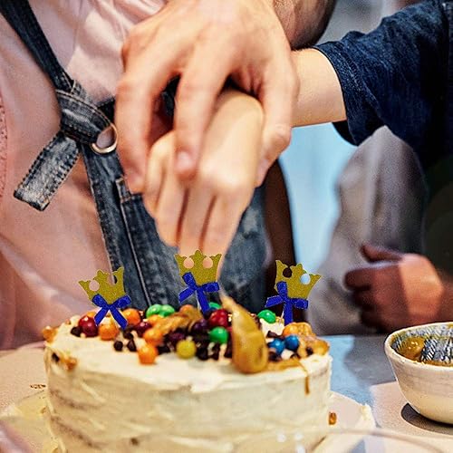 Miniatura 7 de Decoración para cupcakes con corona dorada, con cinta azul, decoraciones de cumpleaños para niños, príncipe real, reunión de niños, bricolaje,