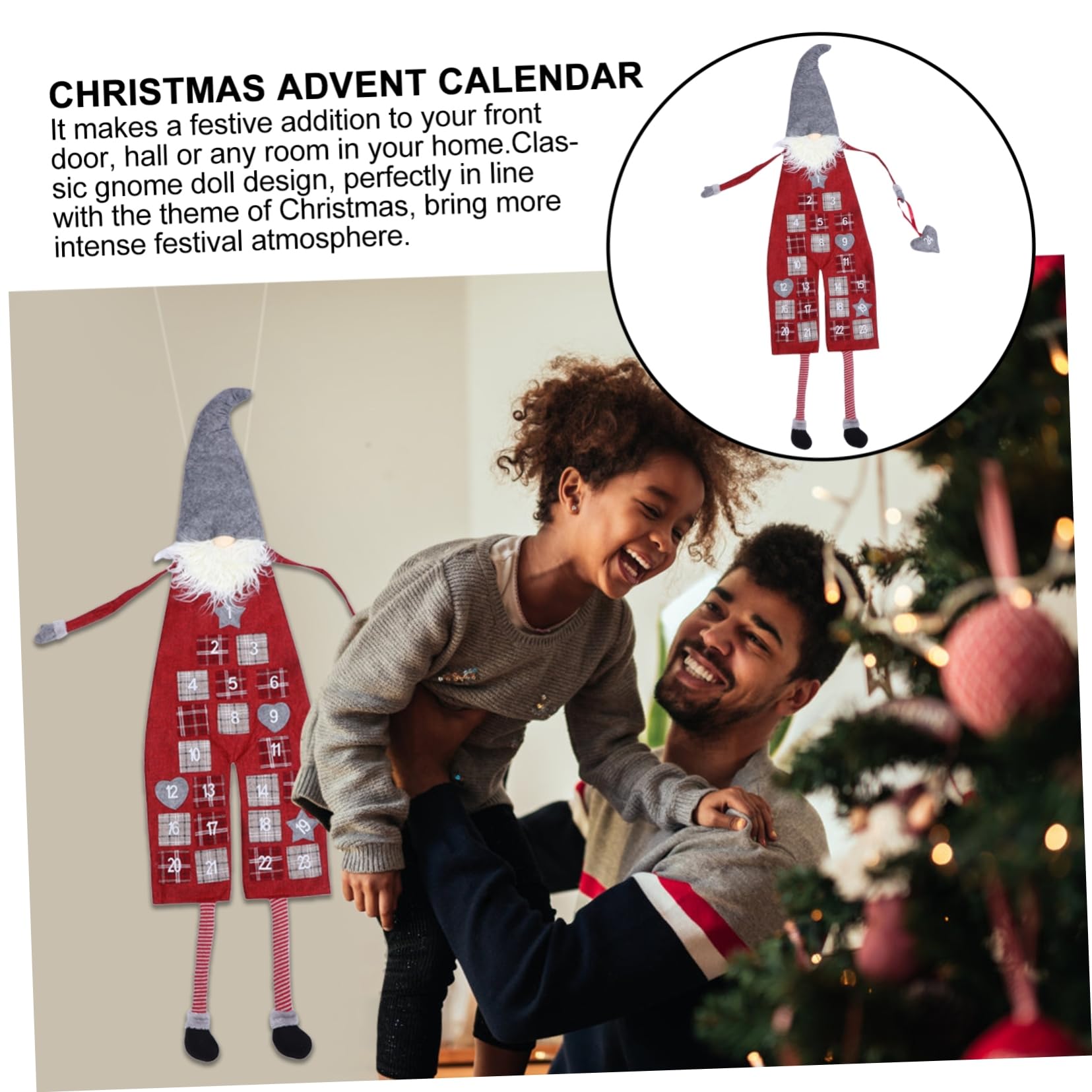 TOPBATHY Calendario Avvento Nano di Natale in Lino e Lana Artificiale, Decorazione Appesa Rossa per Festa di Natale e Conteggio alla Rovescia Festivo