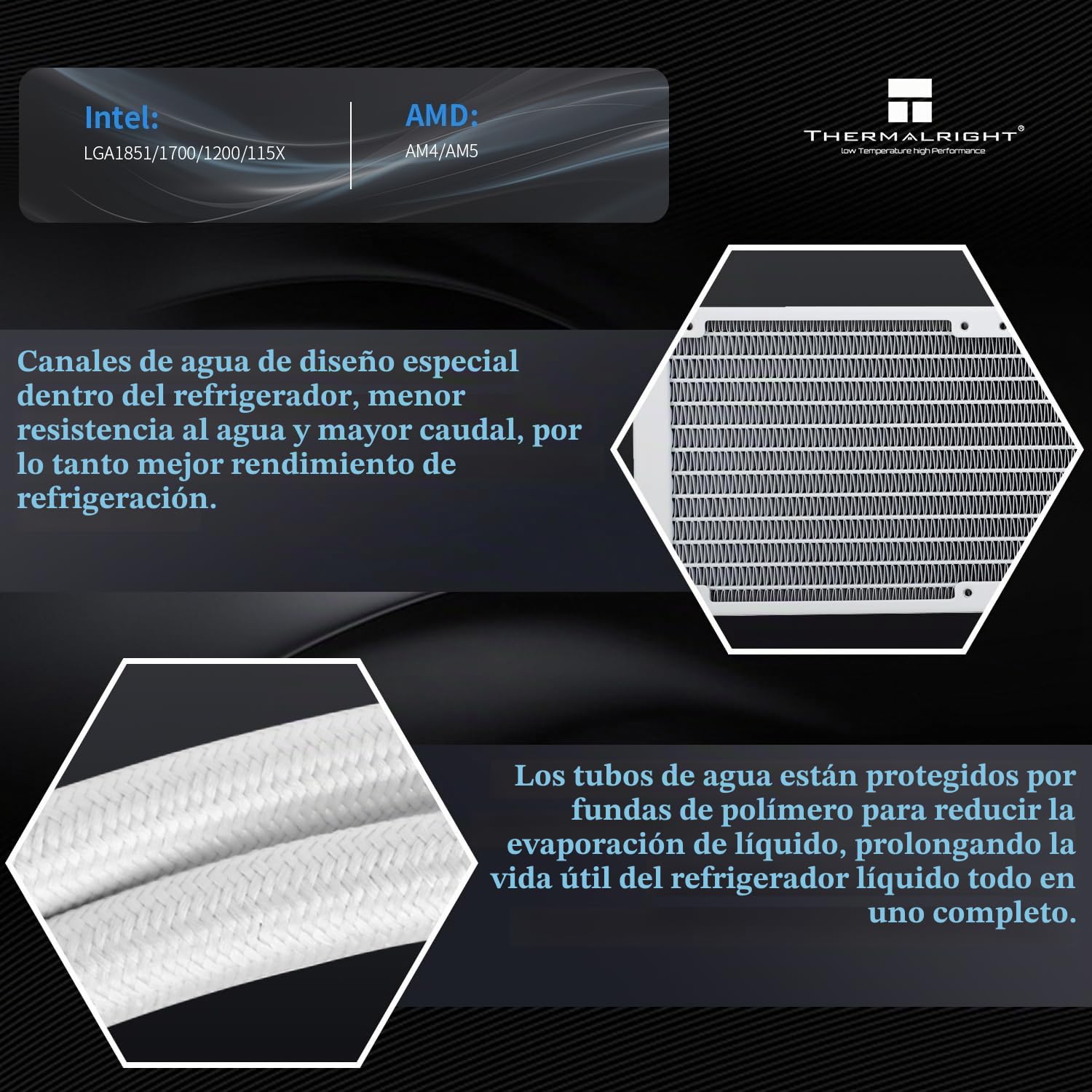 THERMALRIGHT Aqua Elite 240 Blanco ARGB CPU refrigeración por agua, enfriador de CPU Aio blanco, tamaño de 240 filas de refrigeración, ventilador PWM de 2 x 120 mm, para AM5/lga1851/1700
