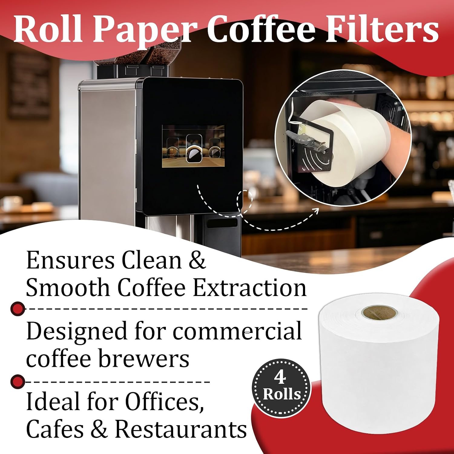 4 Rolls 50766.0001 Coffee Filter Paper Replacement Compatible with Bunn | Thickened Continuous Filter Paper, Durable and Smooth Flow Brewing