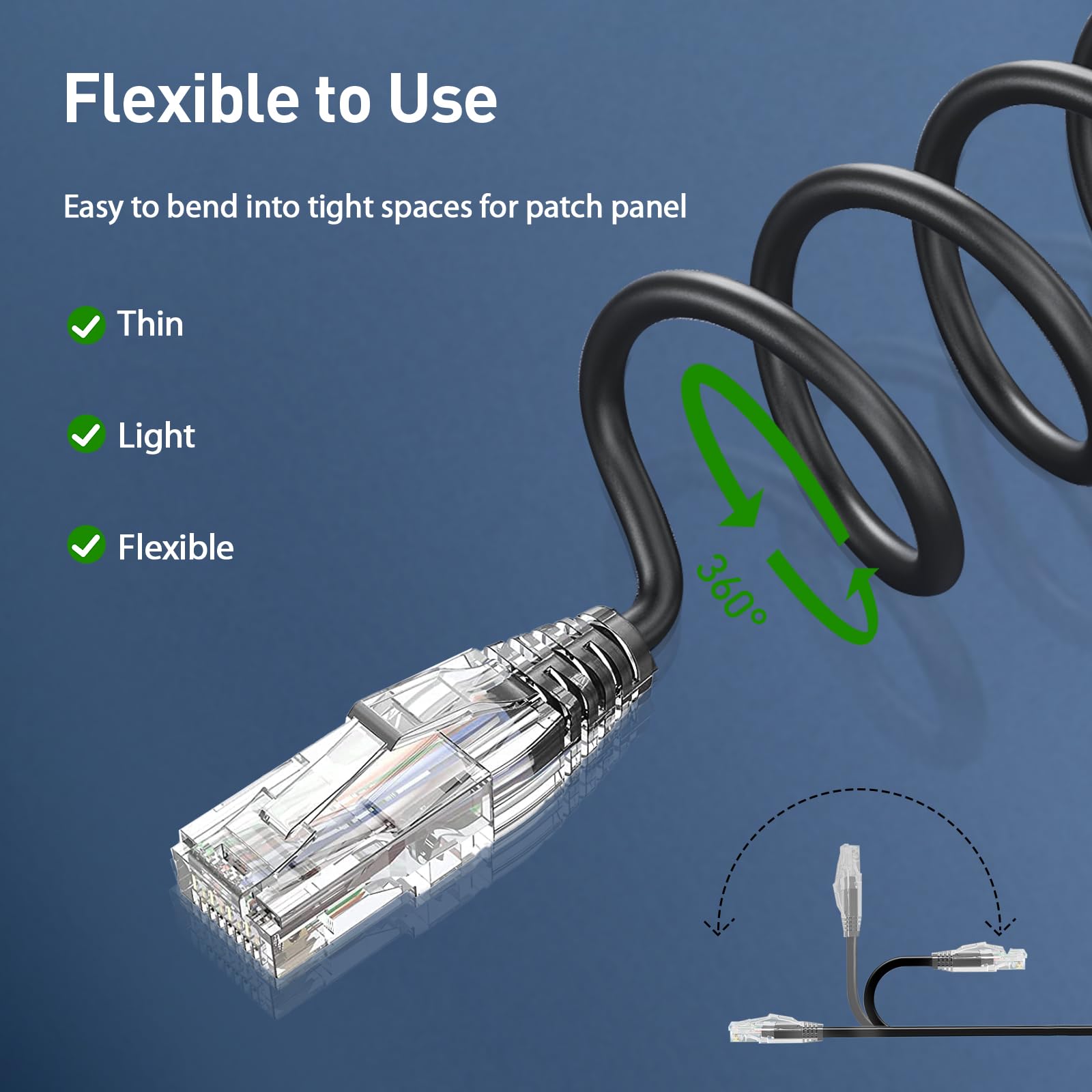 Lot de 24 câbles de raccordement Ethernet Cat6a Slim Cat6 10 Gbps 550 MHz, RJ45, connecteurs plaqués or, Internet pour PC, TV, tablette, routeur, imprimante, serveurs, centre de données