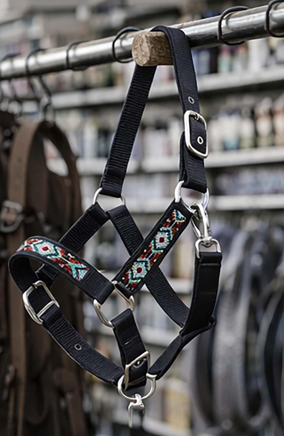 CHALLENGER Nylon Horse Beaded Halter Nickle Plated Hardware w/Lead Rope Tack Lime 606175BK
