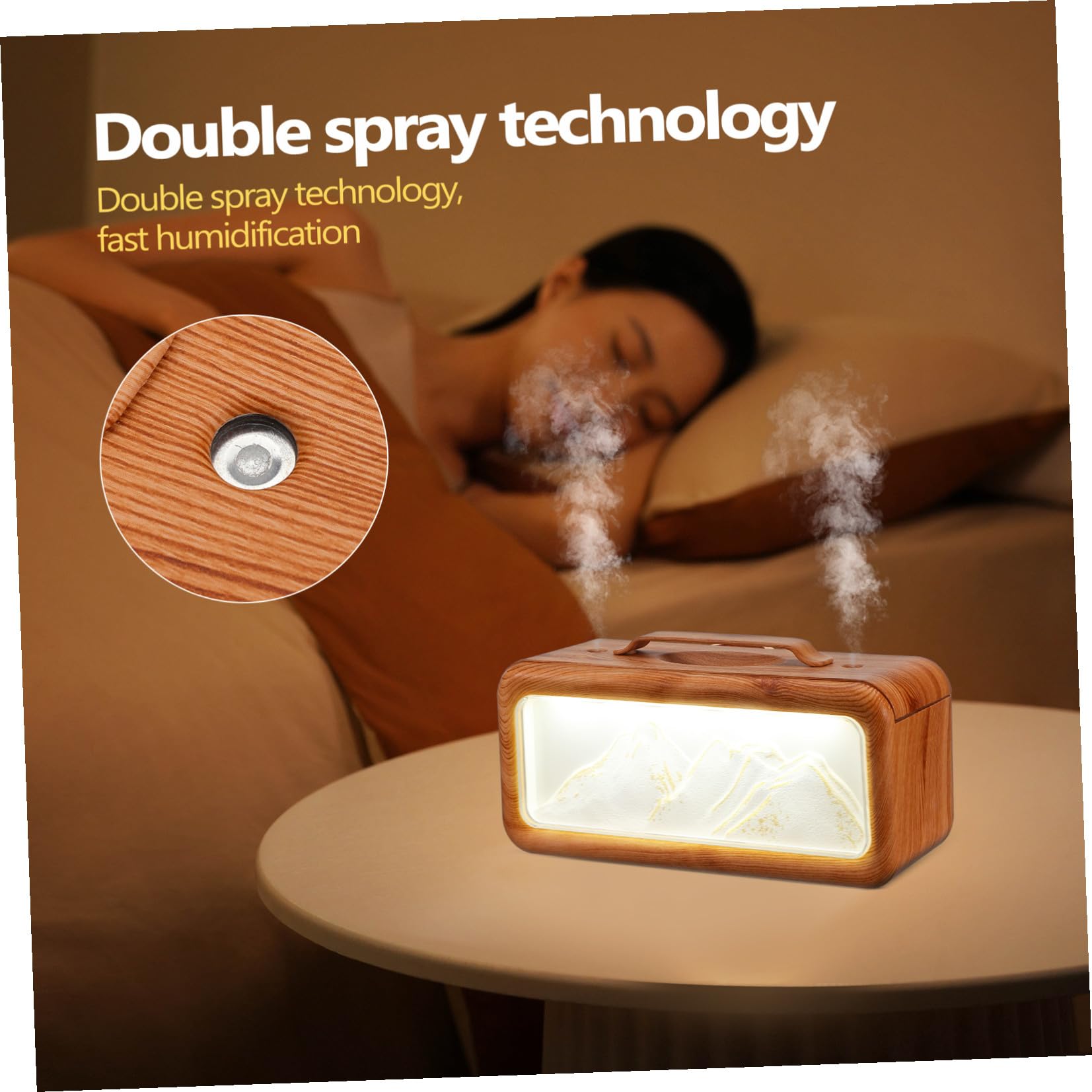 Humidificador Portátil y Capacidad de 600 Ml Tecnología de Doble Pulverización Diseño de Textura Madera y de para Habitación Adecuado para y Coche