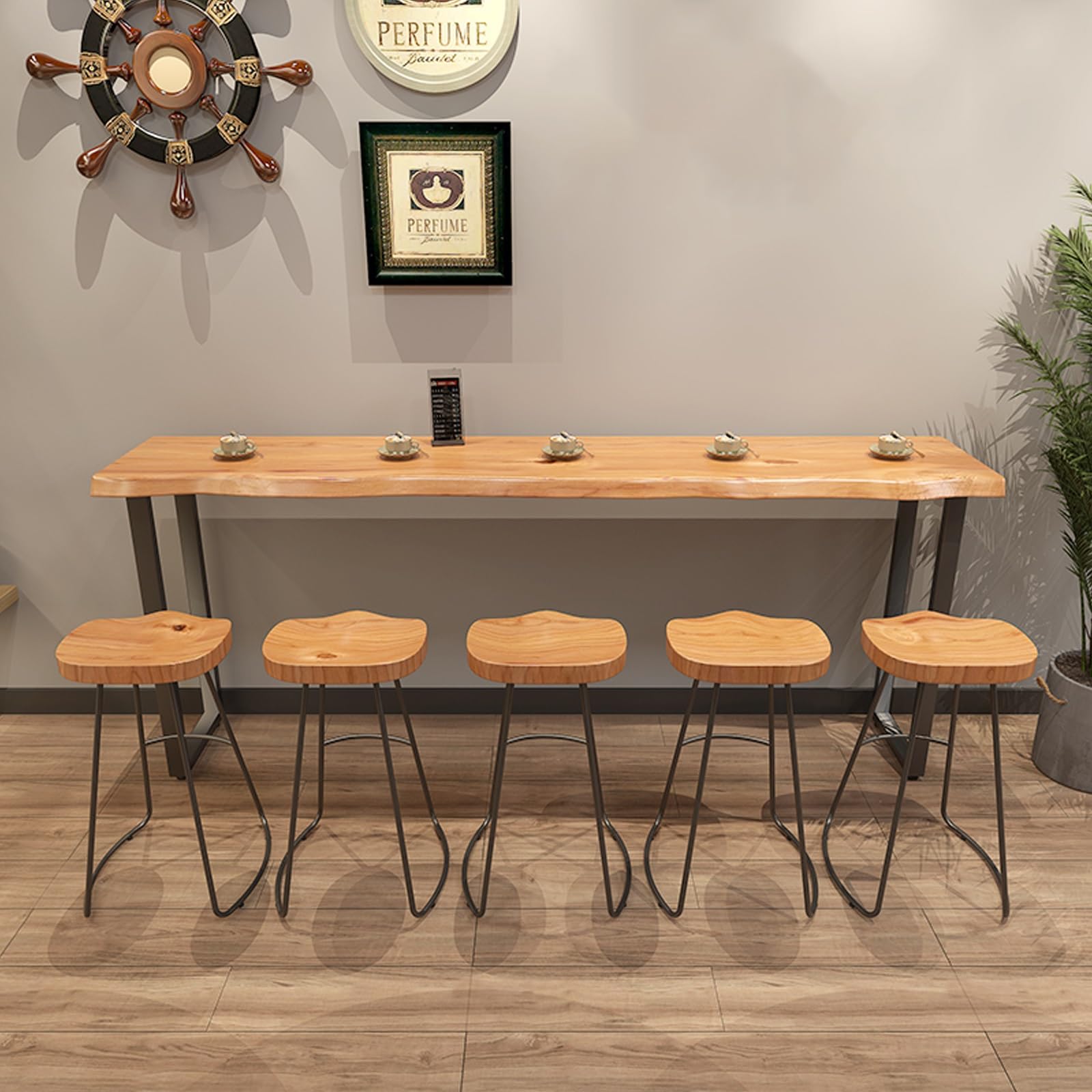 Live Edge Stół do jadalni z litego drewna – nowoczesny prostokątny blat barowy o wysokości do kuchni i jadalni 240 cm / 94.4in / 94,4 cala bez stołków w zestawie