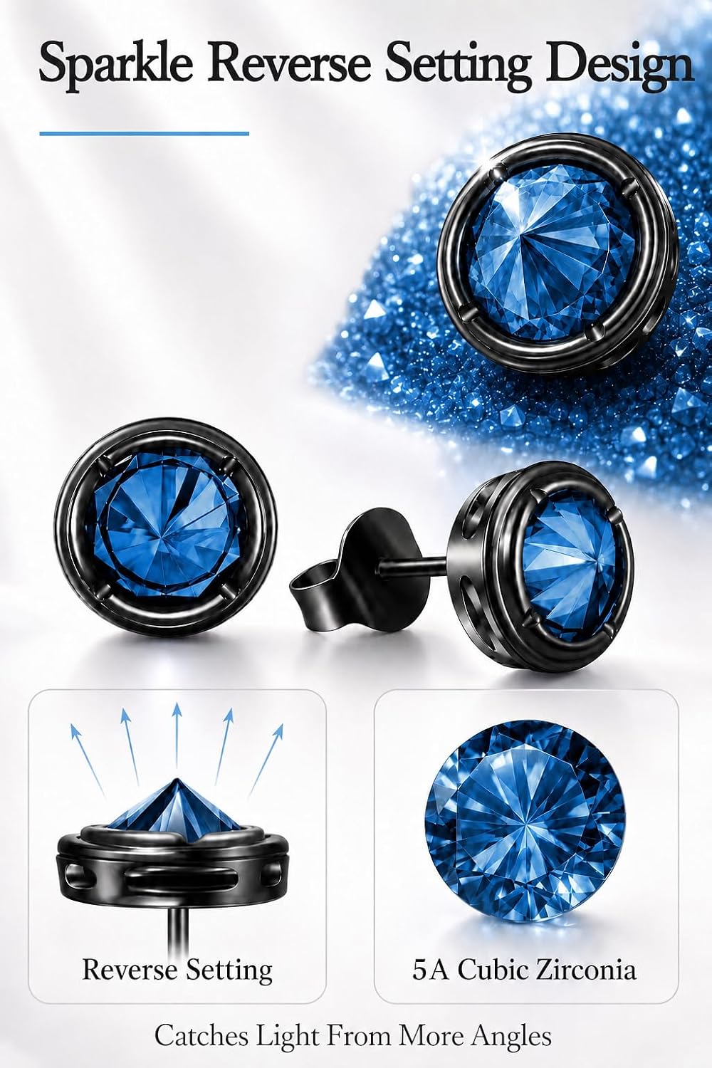 Immobird Black Earrings for Men with Colorful CZ Unisex Hypoallergenic