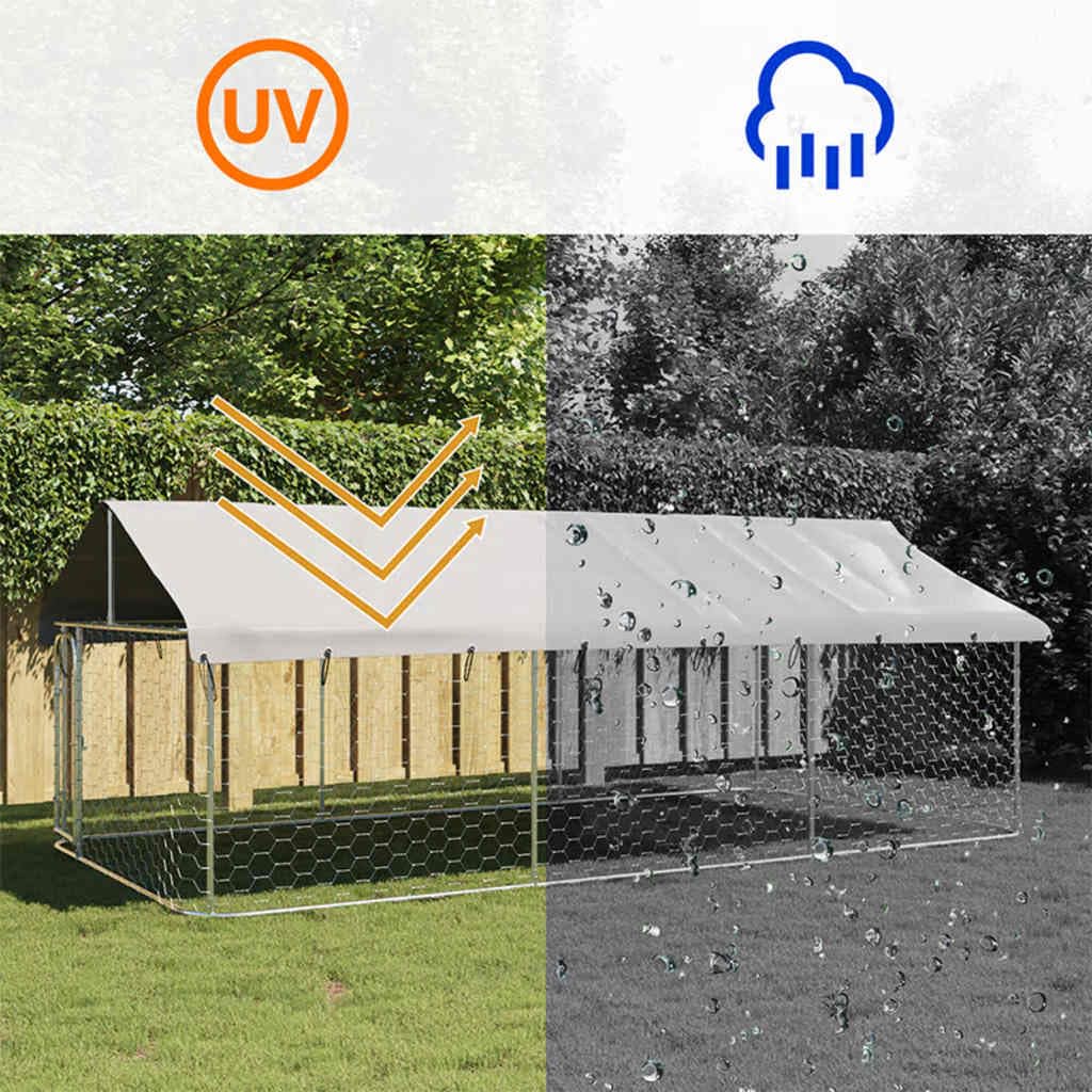 Perrera para perros al aire libre de acero galvanizado con techo de 400 x 200 x 150 cm, con cierre, jaula independiente para cachorros y perros, protección, seguridad, jardín, entrenamiento