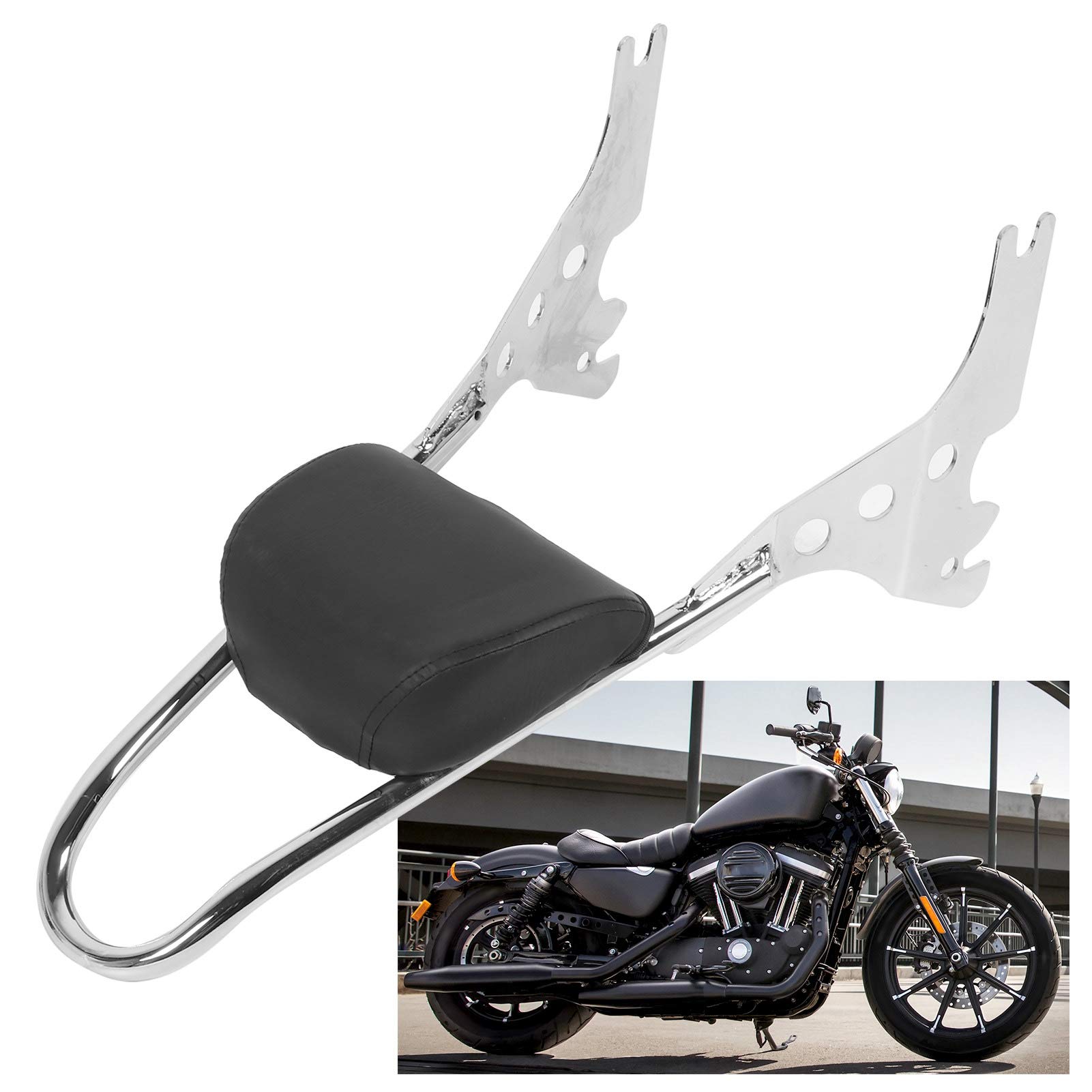Cocoarm Zdejmowany Drążek Oparcia Motocykla z podkładką Oparcia Stalowy Drążek Sissy 20,1 Cala Łatwa Instalacja Ergonomiczne Wsparcie do Jazdy dla XL883R XL1200R XLH883 04-19 (Chrom)