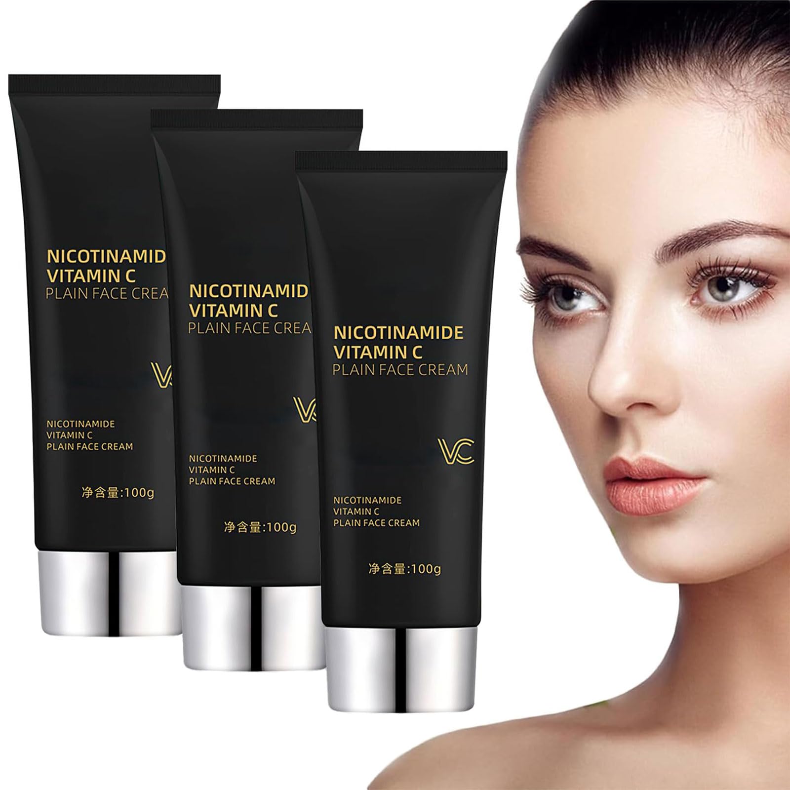 Niacinamida Vitamina C Crema Para La Piel De Tubo Negro, Crema Facial Simple Con Nicotinamida Y Vitamina C, Crema De Maquillaje Con Cinco Vitaminas C, Humectante Con Vitamina C Para Cara (3pcs)