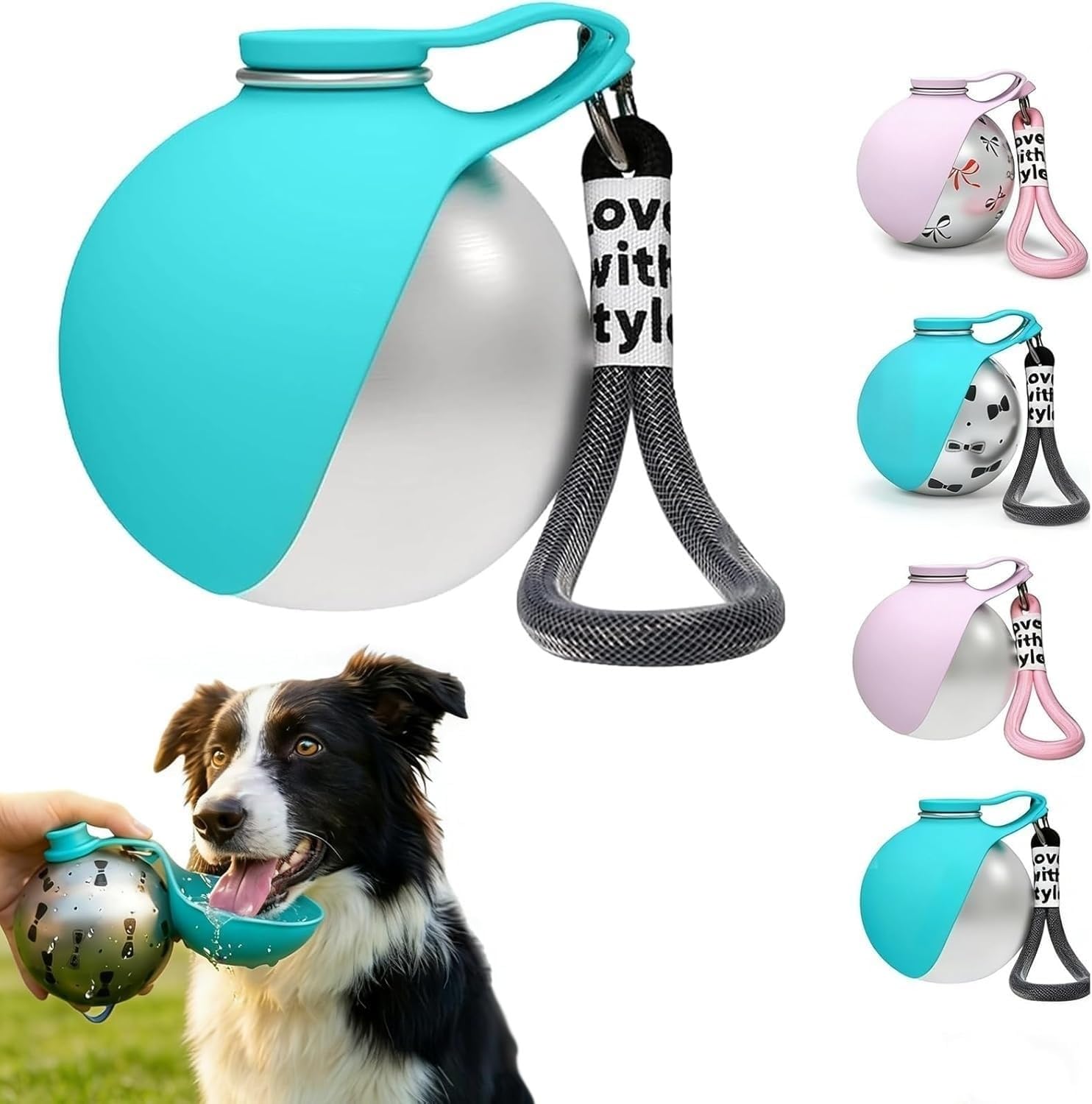2-in-1 Portable Dog Water Bottle for Small Dogs, 2026 New Dog Water Bottles for Walking, Pet Water Bottle with Bowl, Stainless Steel Bottles & Silicone Bowl for Walking Hiking Travel (Blue A, 1PCS)