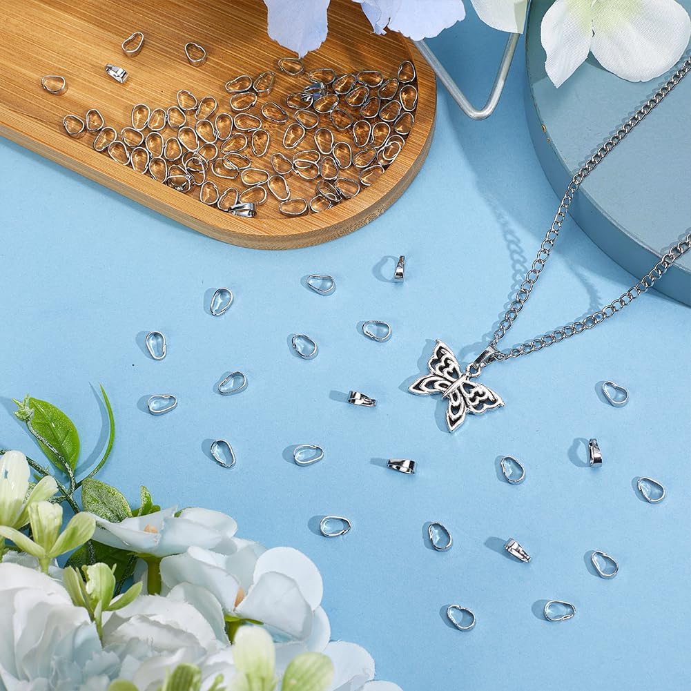 100Pcs Snap on Bail Metal Pinch Bail Hooks Clip Clasp Bead Pendant Connector Dangle Charm Jewelry Finding for Necklace Bracelets Jewelry Making Accessory Supplies Platinum image 4