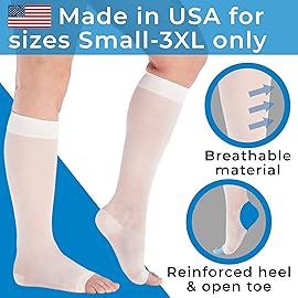 Made in USA - Sheer Compression Socks for Women Circulation 15-20mmHg - Compression Knee High Stockings with Open Toe for Arthritis, Swelling, Lymphedema - White, Small - A111WH1