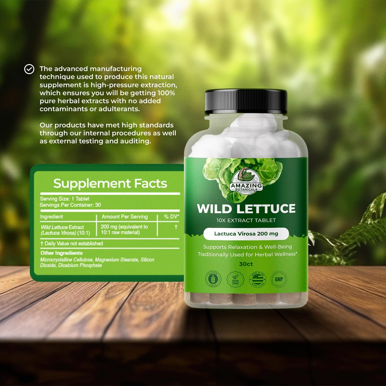 Amazing Botanicals Wild Lettuce Extract Tablets 10X (30 Tablets) 2,000MG Each | Lactuca Virosa | Sleep Support | Helps Naturally Soothe Pain - Image 4