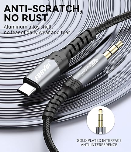 Miniatura 3 de FONVOi Cable auxiliar tipo C a 0.138 in (4 pies) estéreo de alta fidelidad USB C a auriculares auxiliares macho cable auxiliar de coche compatible
