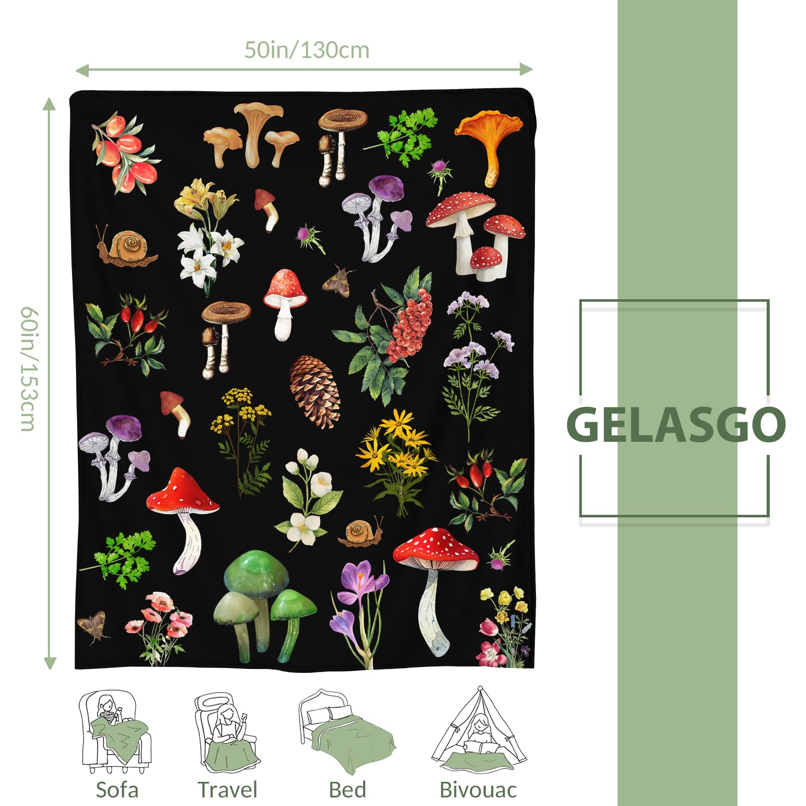 Gelasgo Mushroom Plants Throw Blanket Ultra Soft Flannel Blanket - Image 3