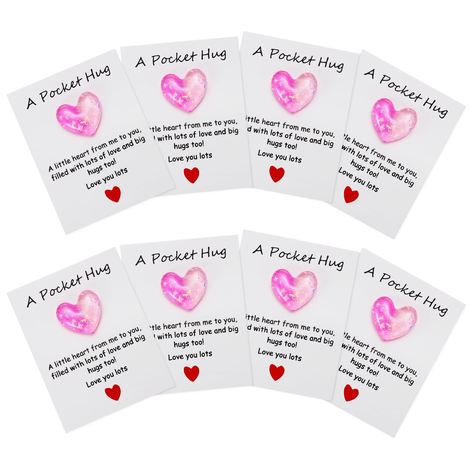 PATIKIL 8 Pack Pocket Hug Heart with Greeting Card, Pocket Hug Token Love Cards Cute A Little Resin Heart Shape Bulk for Friends Long Distance Relationship Gifts, Hot Pink โ image 1