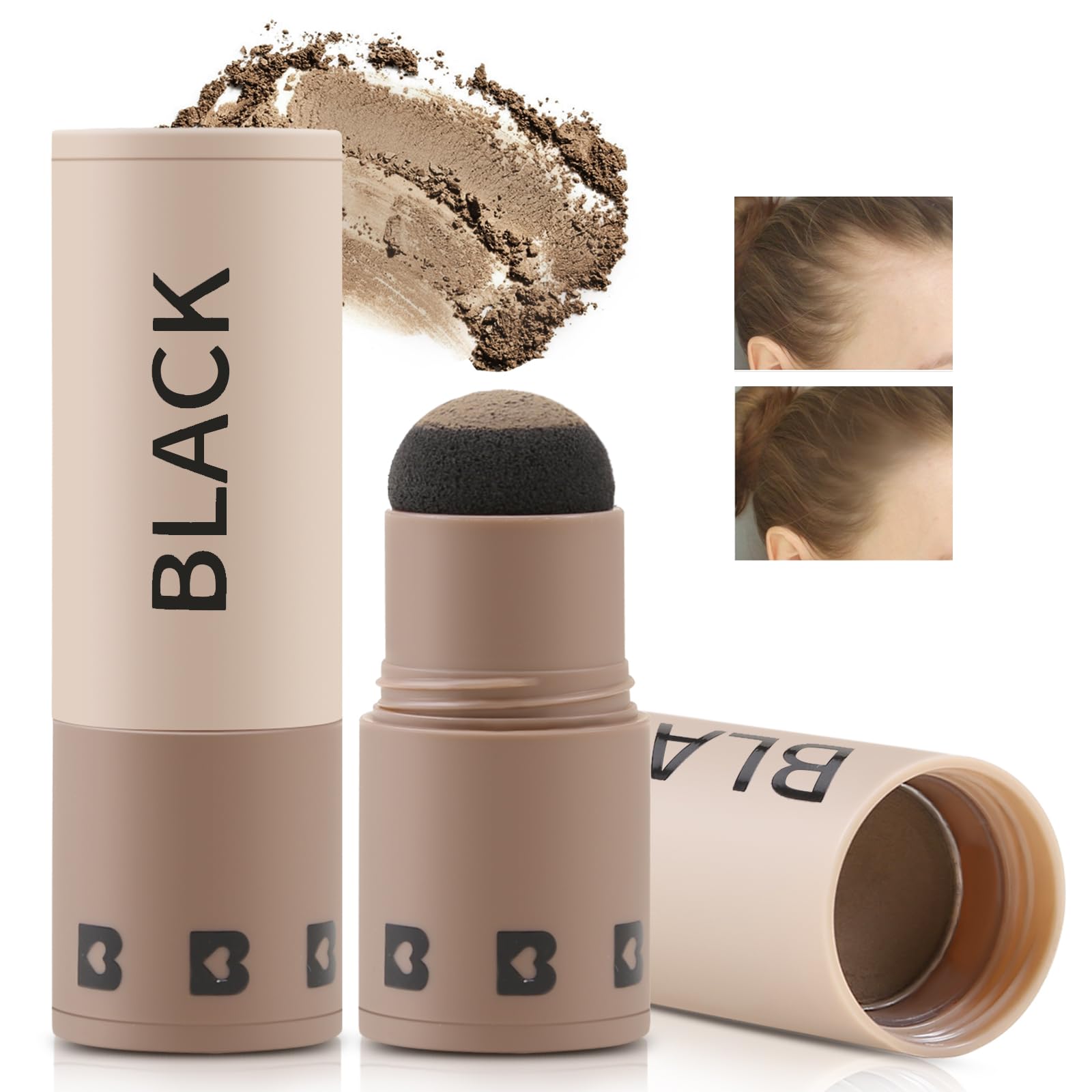 Boobeen Hairline Powder Stick, Root Touch Up and Hair Shadow Powder Stick, Waterproof Hairline Filler to Cover Gray Hair, Thinning Hair