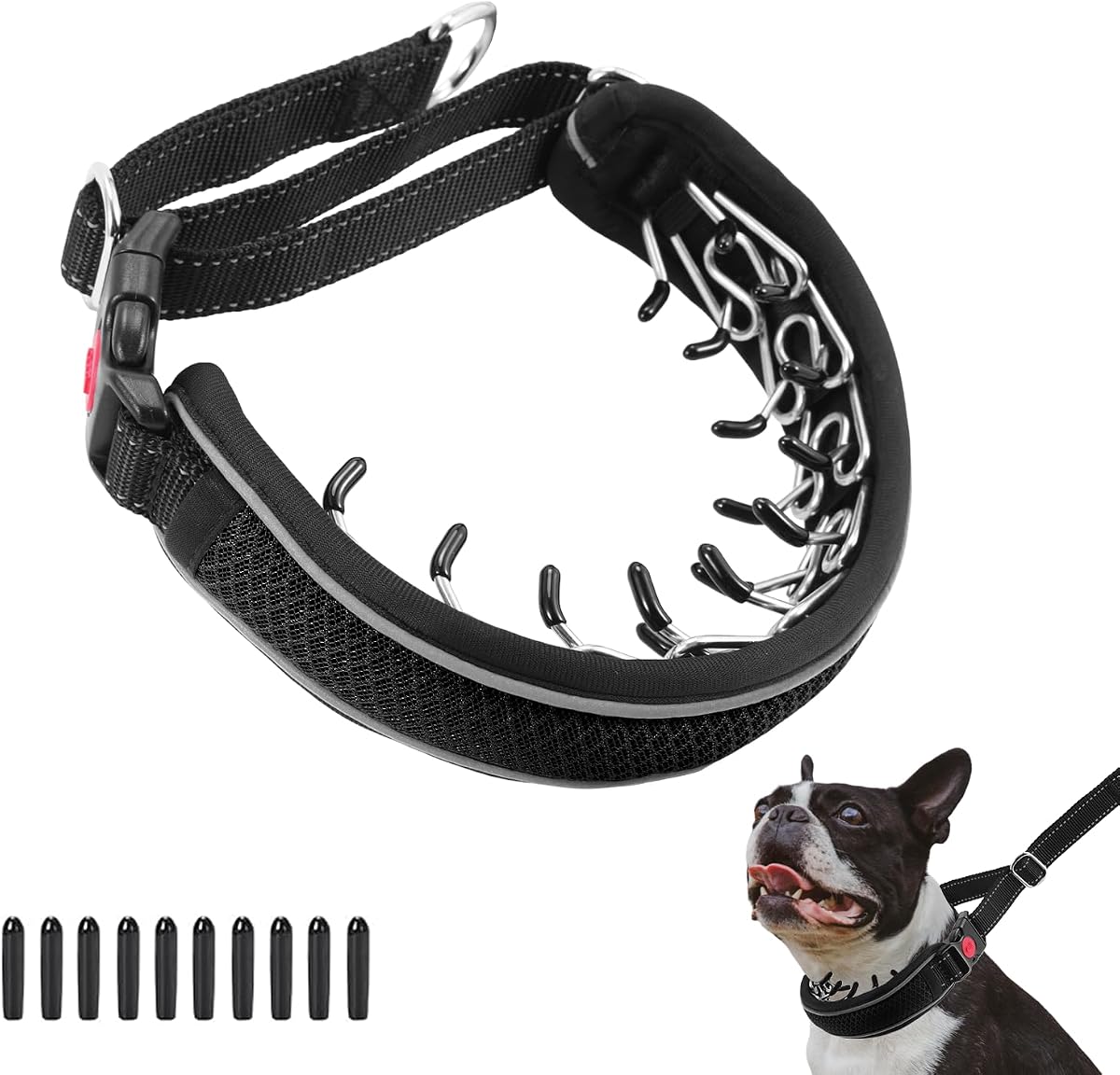 Martingale No Pull Dog Collar for Large Medium Dogs Training Walking, Heavy Duty Nylon Reflective Adjustable Anti Pull Slip Collar with Buckle M Black