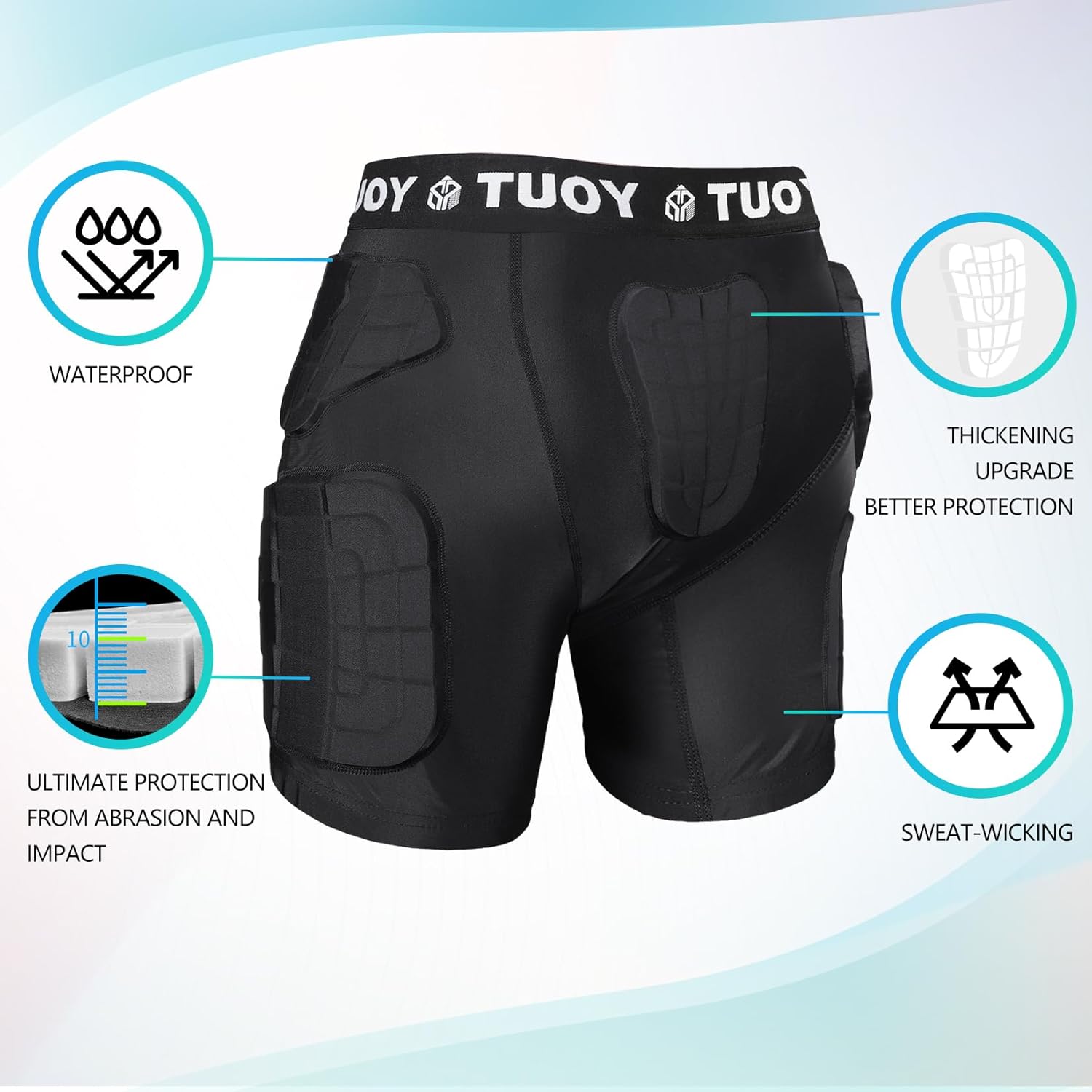TUOY Adult Padded Compression Shorts 5-Pad Football Girdle Hip Thigh Protector - Image 2