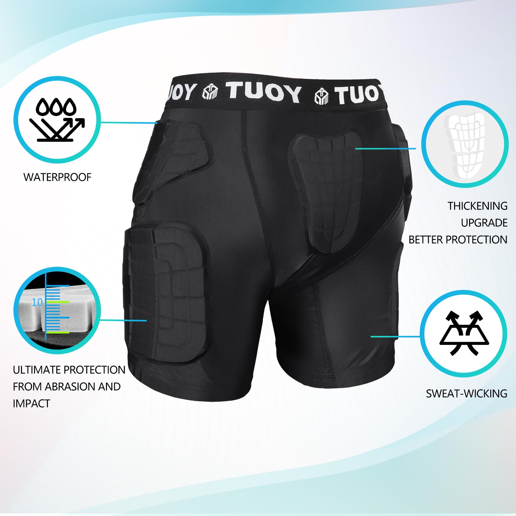 TUOY Gepolsterte Kompressions-Shorts, gepolsterter Fußballgürtel, Hüft- und Oberschenkelschutz für Fußball, Paintball, Basketball, Eislaufen, Rugby, Fußball, Hockey und alle anderen Kontaktsportarten