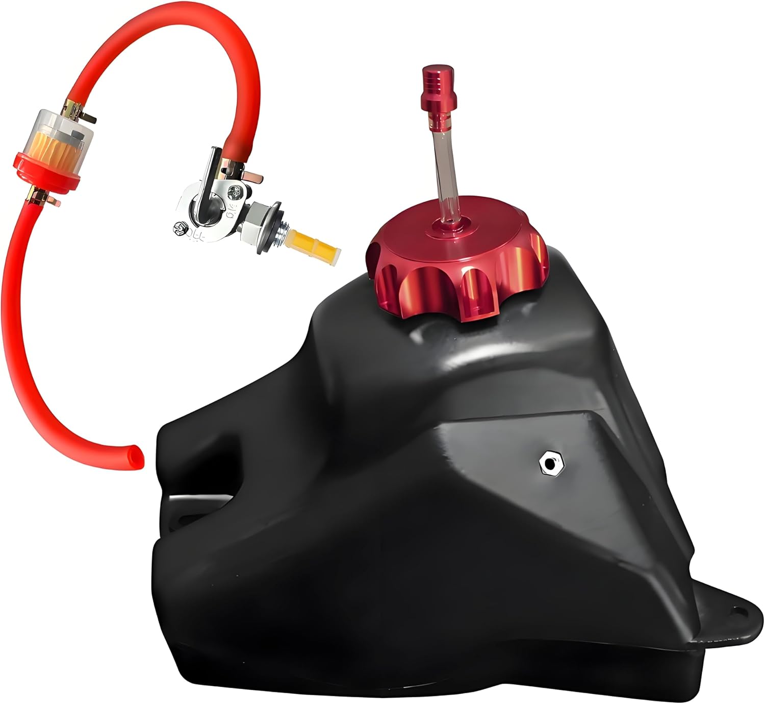 Dirt Bike Gas Tank 3.5L with Aluminum Gas Cap, Fuel Filter, Petcock, for Honda CRF50, Kayo TS90, Pitster Pro XJR110, SSR 70cc, SSR 110, SSR 125 and 50cc-125cc Chinese Pit Bike Parts (Red Cap)