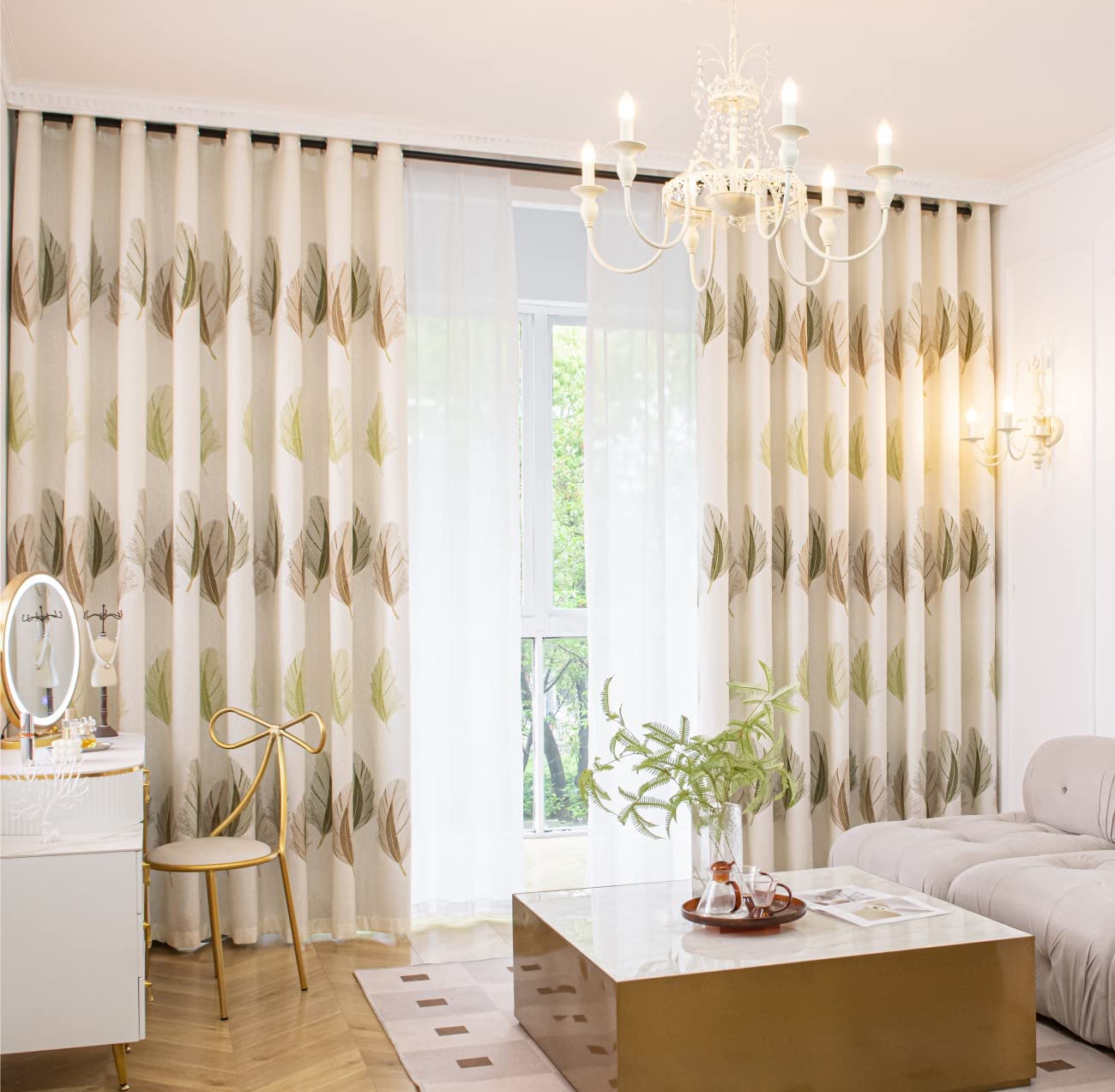 KVLDEC Semi-blackout Curtains for Living Room,Light and Soft Window Drapes 2 pieces (W300 x L270cm, Cream)