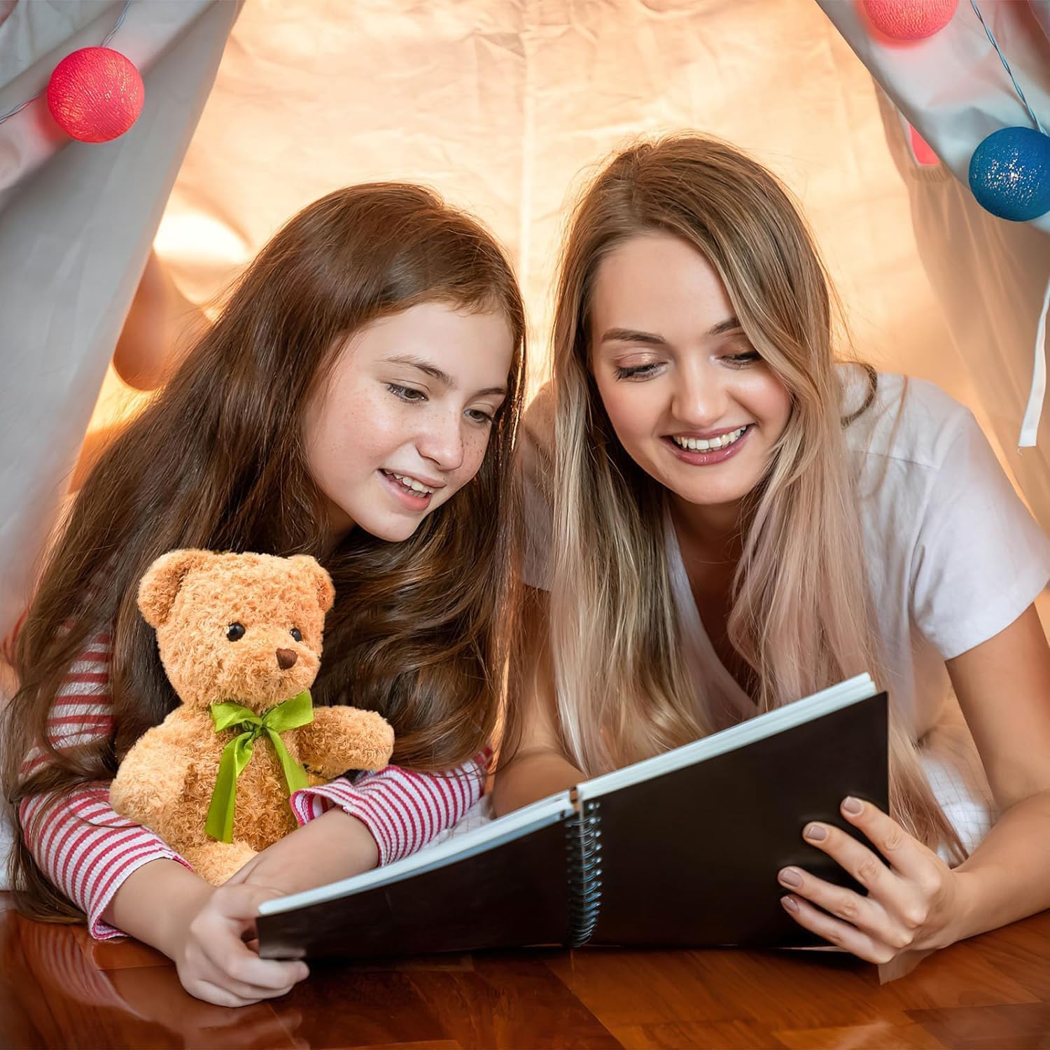 MALLOOM 10 pièces de Petits Ours en Peluche avec nœuds détachables, Ours en Peluche de 25 cm, Jouets en Peluches pour fête prénatale, Cadeau d’Anniversaire, décorations de fête (Kaki, Blanc)