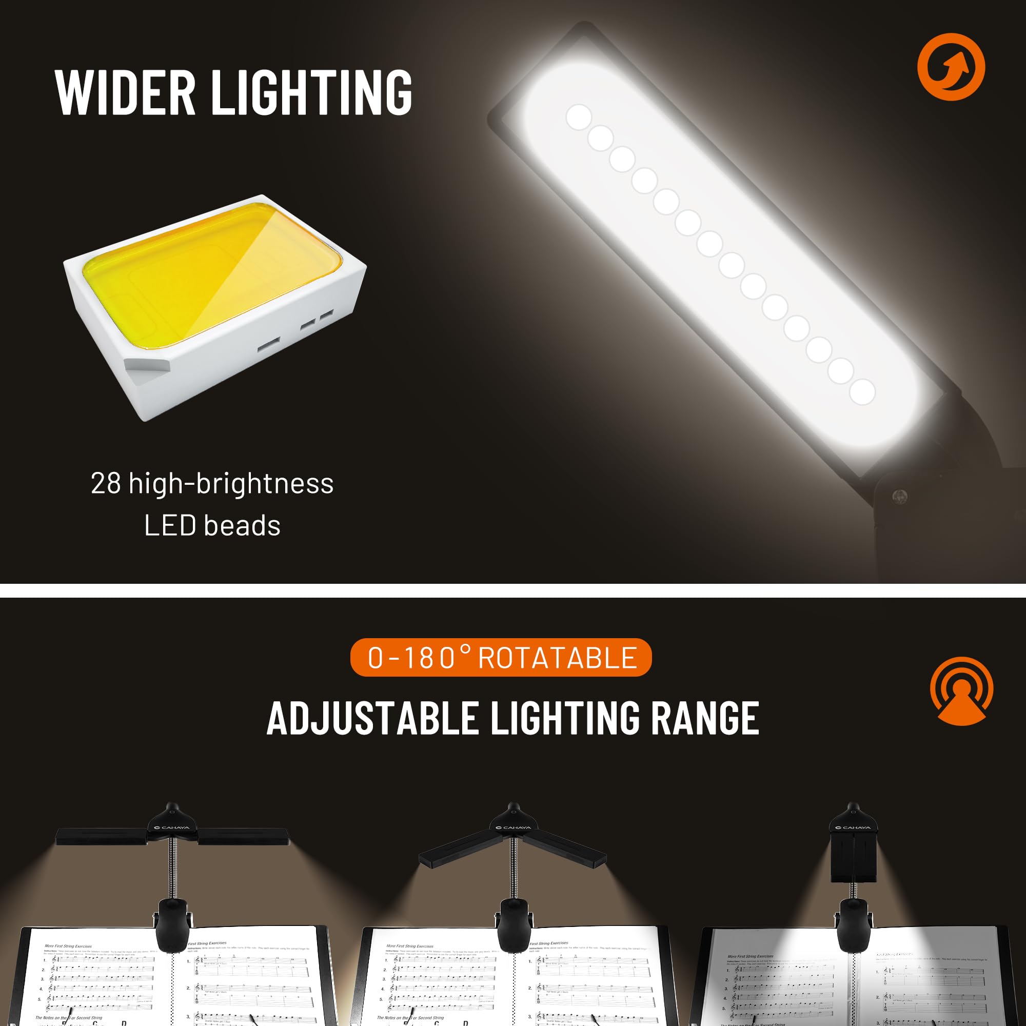 CAHAYA Lámparas Para Atril LED Con Botón Táctil Lámpara de Lectura de 28 LED Con Pinza 3 Modos de Temperatura de Color Cuello de Cisne Giratorio 360° Luz Para Libros