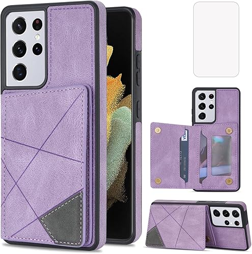 Funda para Galaxy S21 Ultra 5G, diseño para Samsung S21U Wallet con protector de pantalla, de piel sintética, soporte para tarjetas, ranuras
