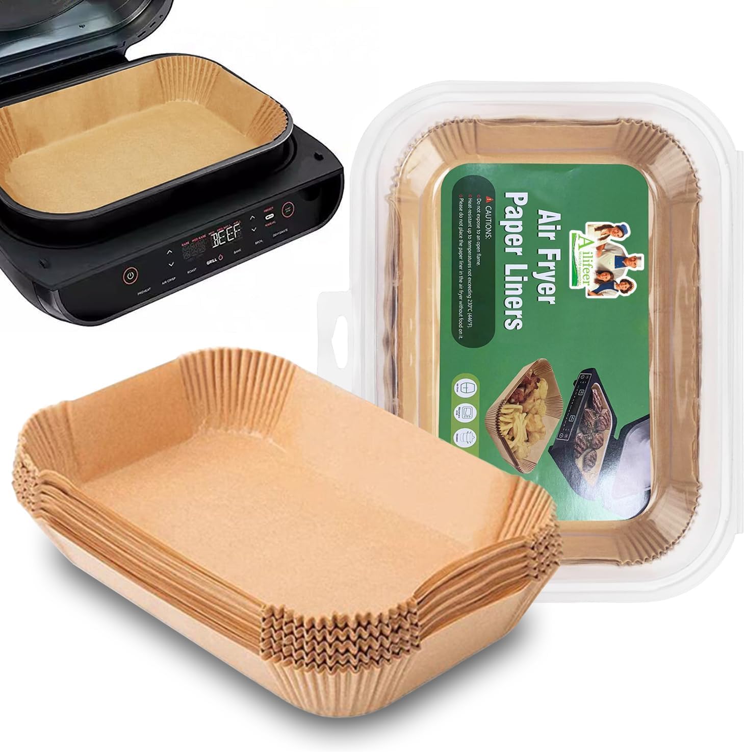 100Pcs Backpapier für Heißluftfritteuse, Luftfritteusenpapier 28cm x 15cm Airfryer Backpapier kompatibel mit Ninja Airfryer AG551EU, AG651EU, Heißluftfritteuse Zubehör Backpapier