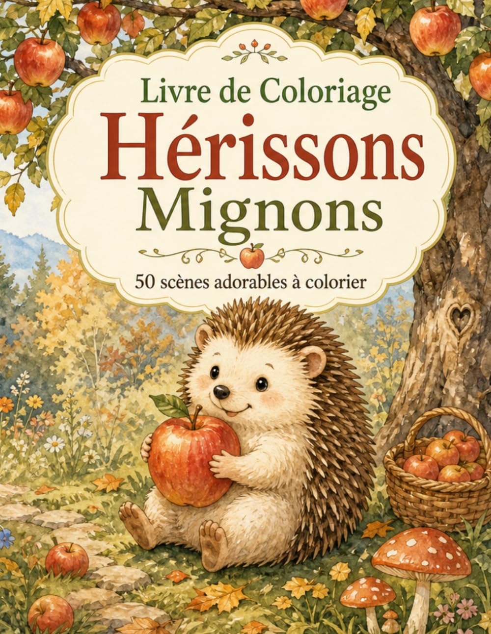 Livre de Coloriage Hérissons Mignons: 50 scènes faciles aux gros traits pour détente et créativité