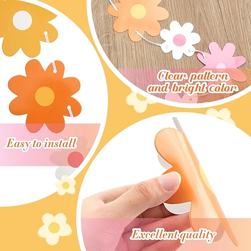 Miniatura 3 de Henoyso Paquete de 5 decoraciones de margaritas bohemias para fiesta, guirnalda de margaritas con recortes de flores hippie para verano, boda,