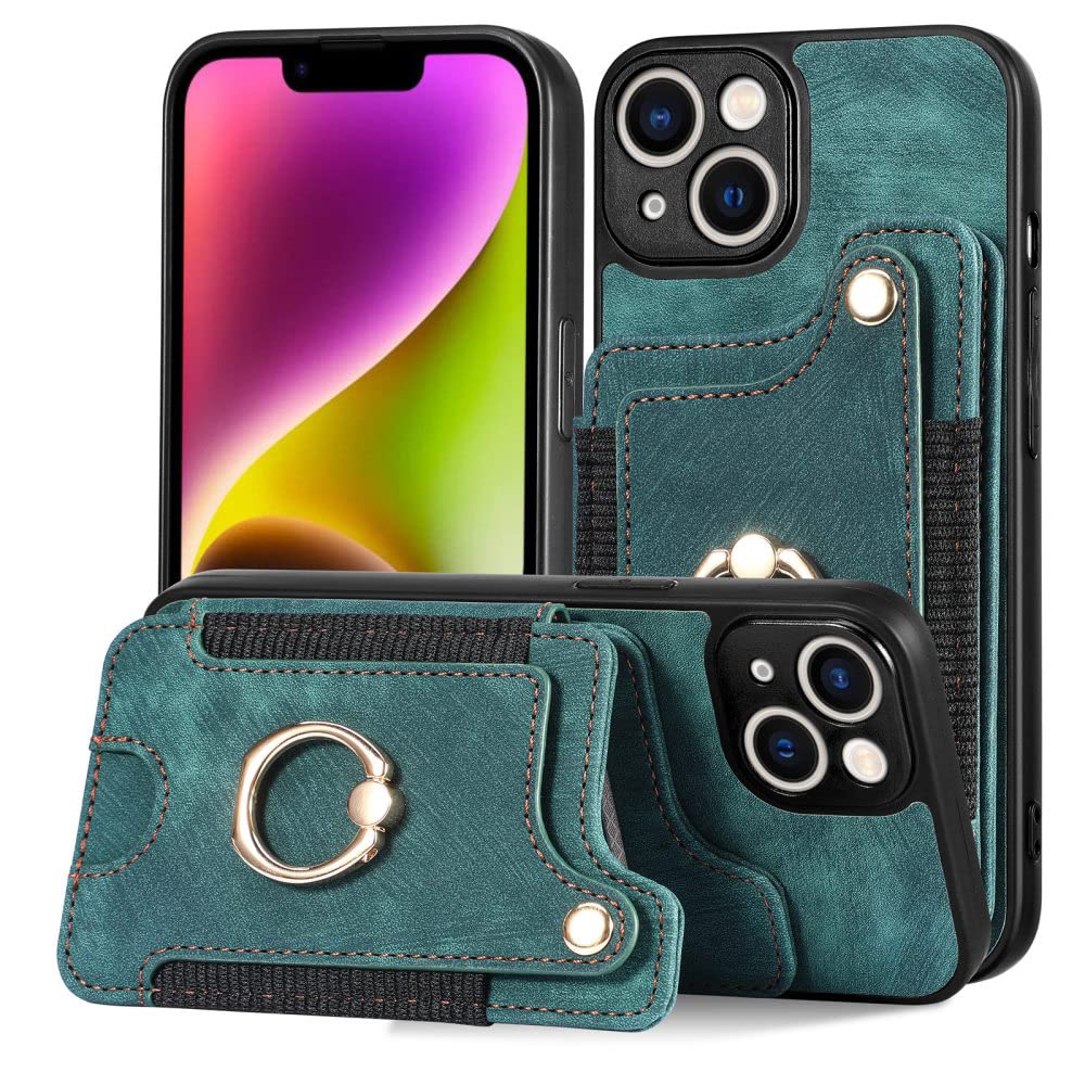 Custodia in pelle per iphone14 13 12 11 Promax Plus XR XSMAX antifurto con anello cordino porta carte di credito custodia protettiva, verde, per iphone13pro