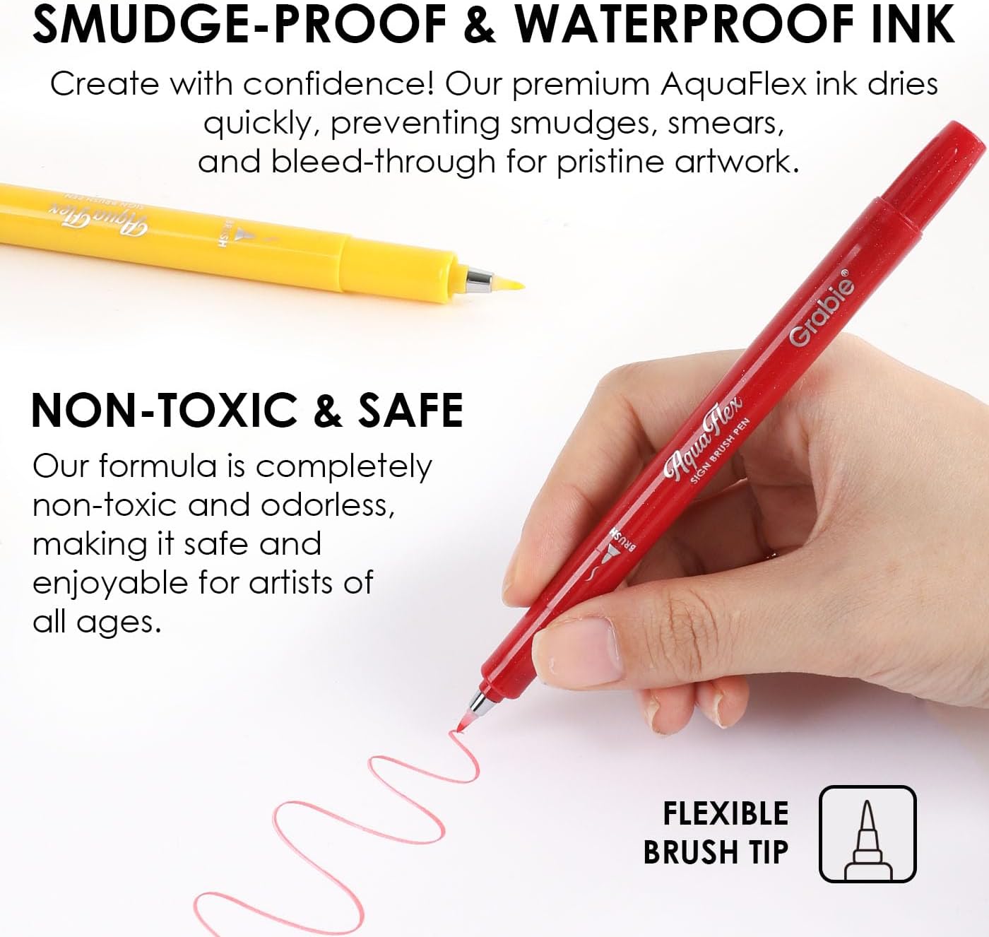 Grabie AquaFlex Sign Brush Pen Set of 12 – Flexible Brush Tip with Waterproof, Archival Ink for Calligraphy, Journaling, Drawing & Illustration – Vibrant, Quick-Drying, Non-Toxic & Smudge-Proof