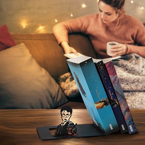 Miniatura 4 de Renovatio Sujetalibros de metal negro Linda, única, decoración geek para el hogar, la oficina y la habitación de los niños Sujetalibros