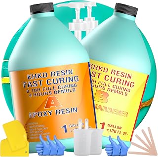 Epoxy Resin Kit - 2 Gallon Fast Cure Epoxy Resin, KHKD RESIN Quick Dry Resina Epoxica Upgrade 4 Hours Unmould,Clear High Gloss Epoxy, Odorless Art Resin for Painting,Craft,Coasters, Coating,Jewelry