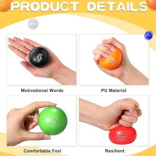 Miniatura 7 de Sratte Juego de 35 bolas motivacionales para el estrés, coloridas bolas inspiradoras para aliviar el estrés para adultos y niños, ejercicio de mano,