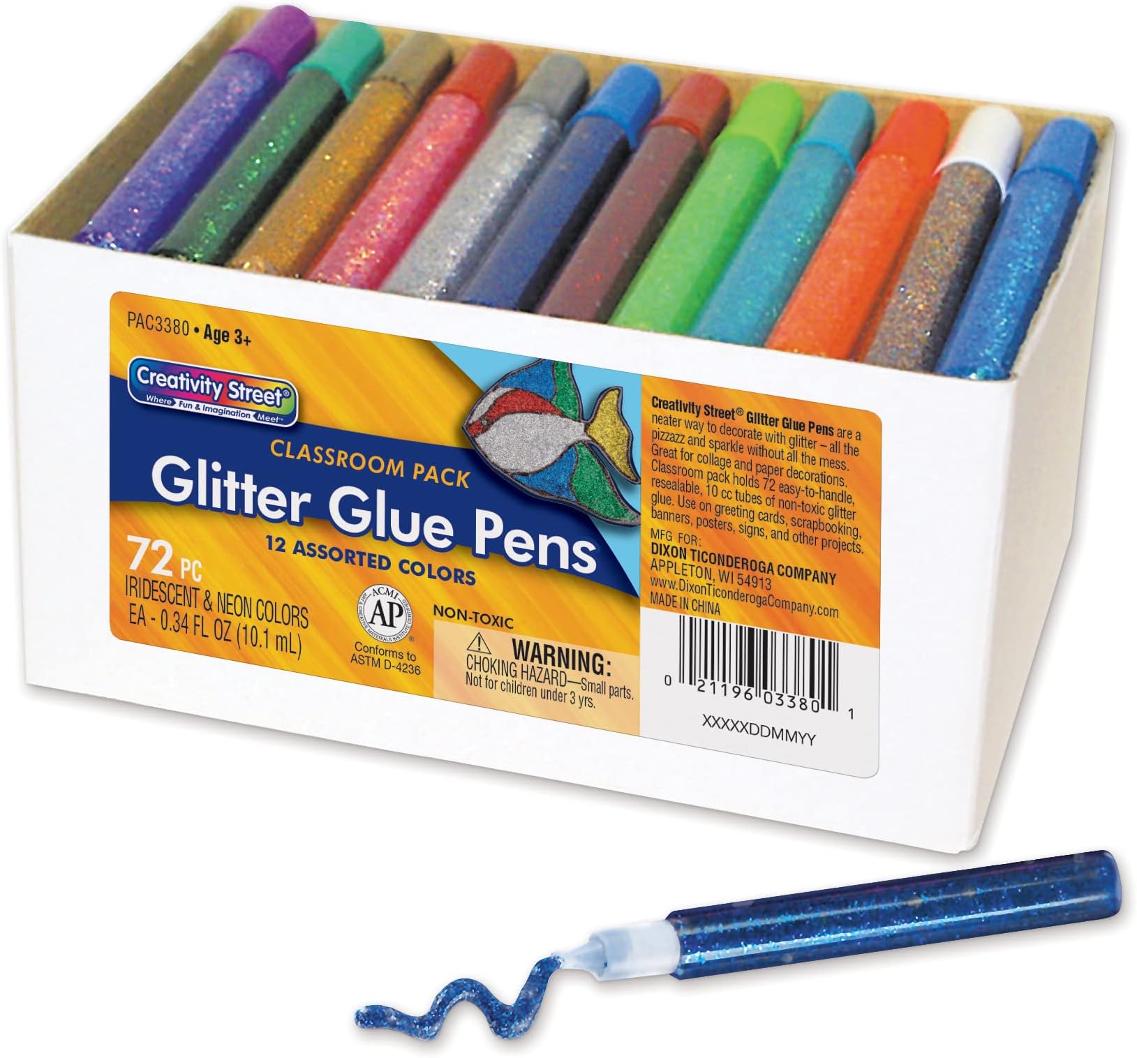 Creativity Street Glitter Glue Pens, Assorted Colors, 0.34 fl. oz., 72 Pens