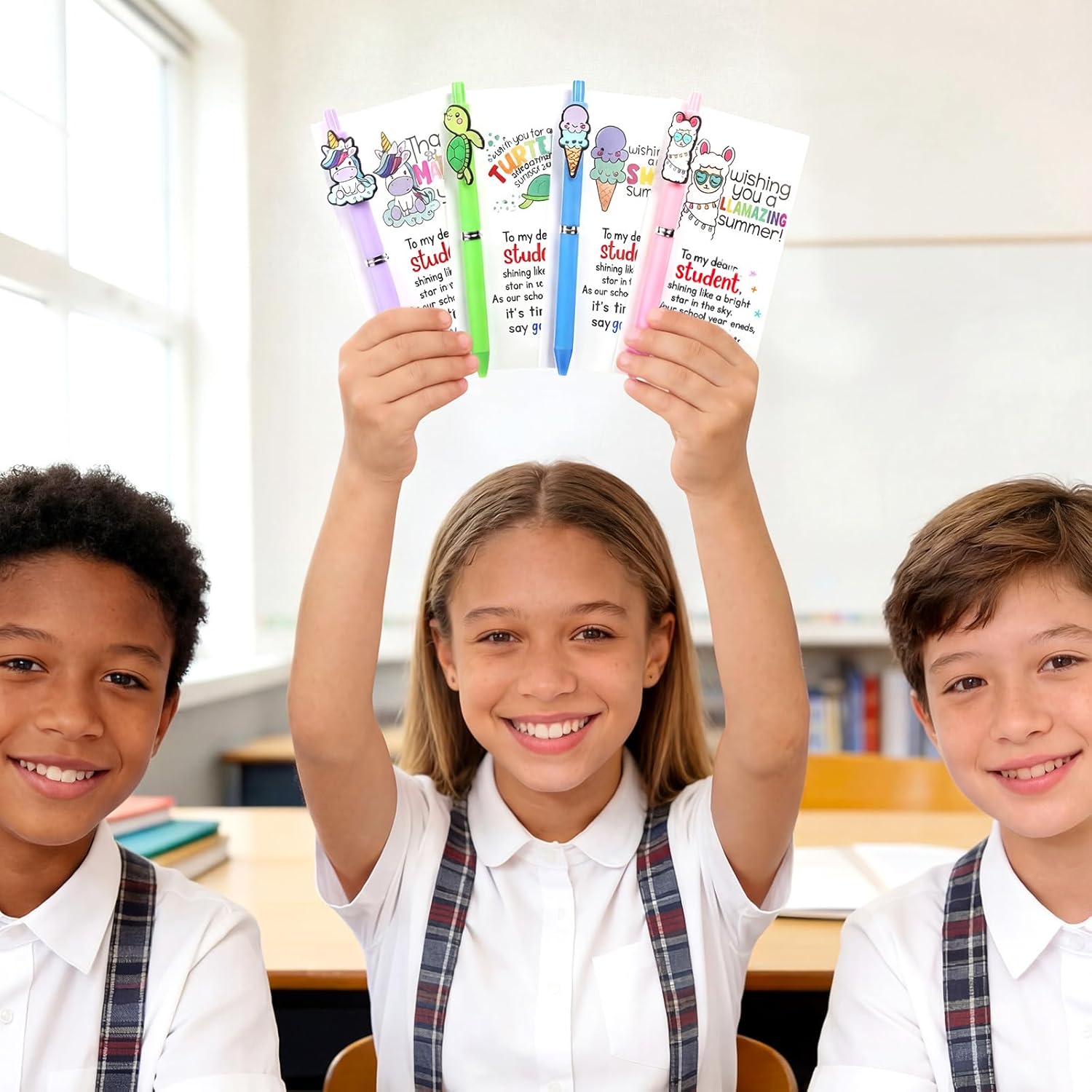 Gueevin 36 Sets End of the Year Gifts for Student Bulk End of the School Year Funny Animal Ballpoint Pens and Motivational Cards from Teacher Preschool Graduation Party Favor Supplies