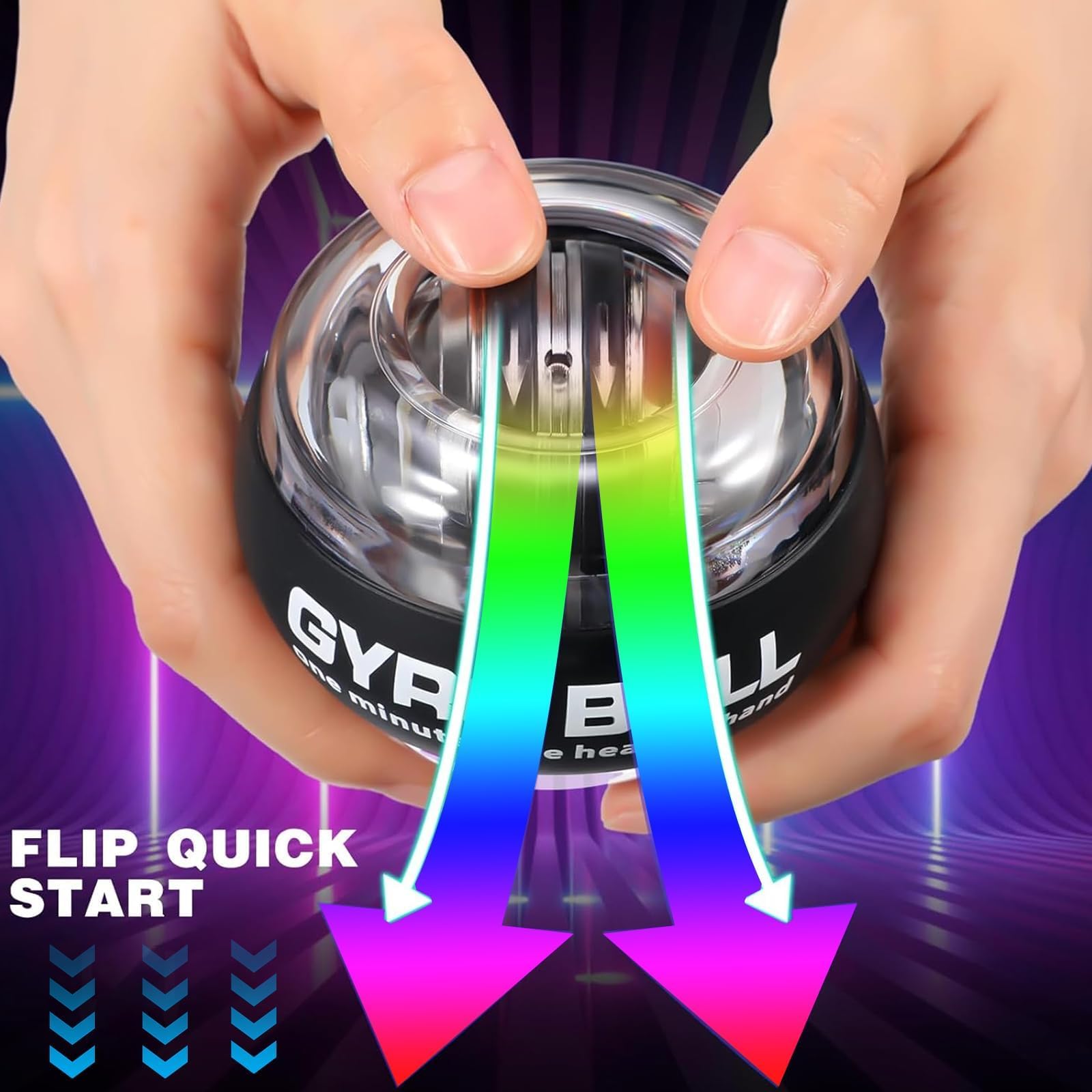 Balle dynamométrique avec compteur – Gyroscope à démarrage automatique pour poignet, exercice de poignet, renforcement de l'avant-bras, renforcement des mains, exercice de doigt avec lumières LED
