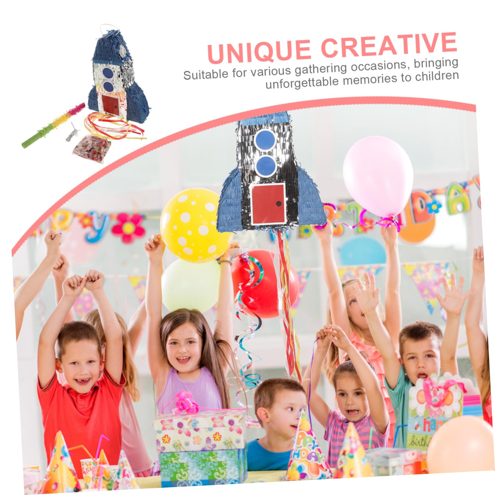 FRCOLOR Piñata Cohete Cumpleaños Infantil Diseño Único con Dulces y Juguetes Sorpresa para Fiestas Temáticas Astronauta Divertidos para Niñas